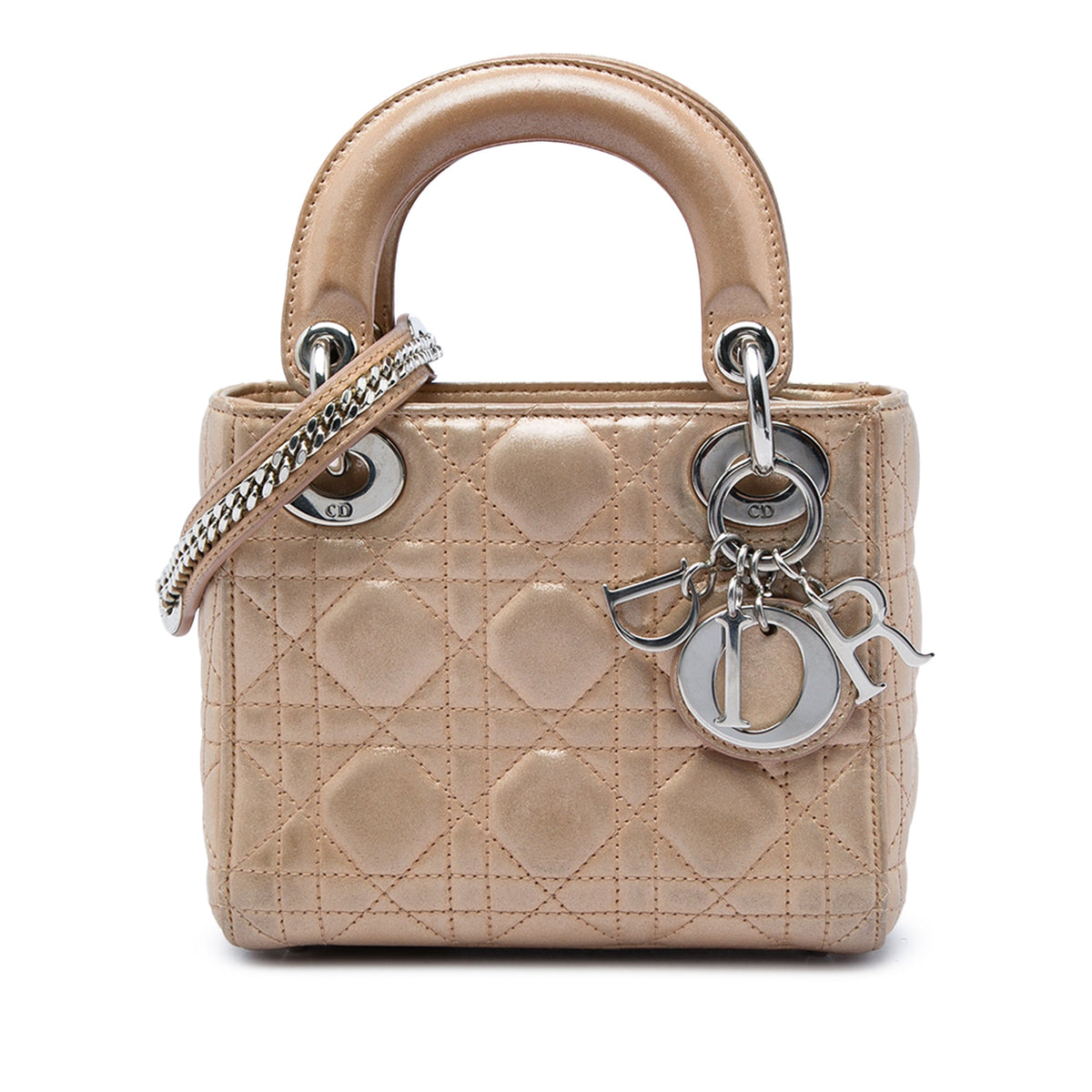 Dior Mini Iridescent Lambskin Cannage Lady Dior — Beige