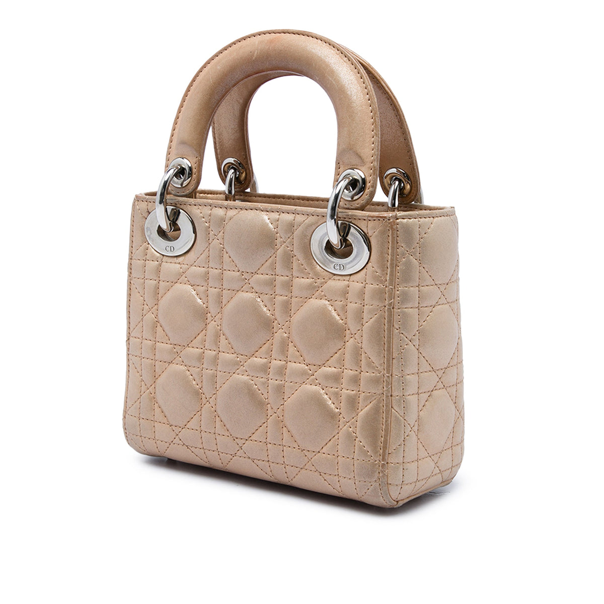 Dior Mini Iridescent Lambskin Cannage Lady Dior — Beige