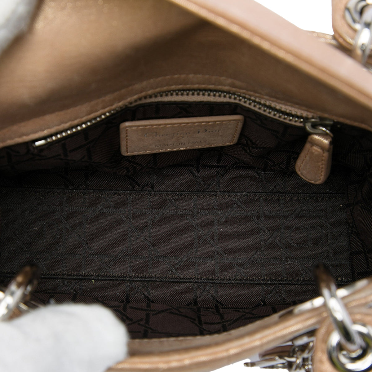Dior Mini Iridescent Lambskin Cannage Lady Dior — Beige