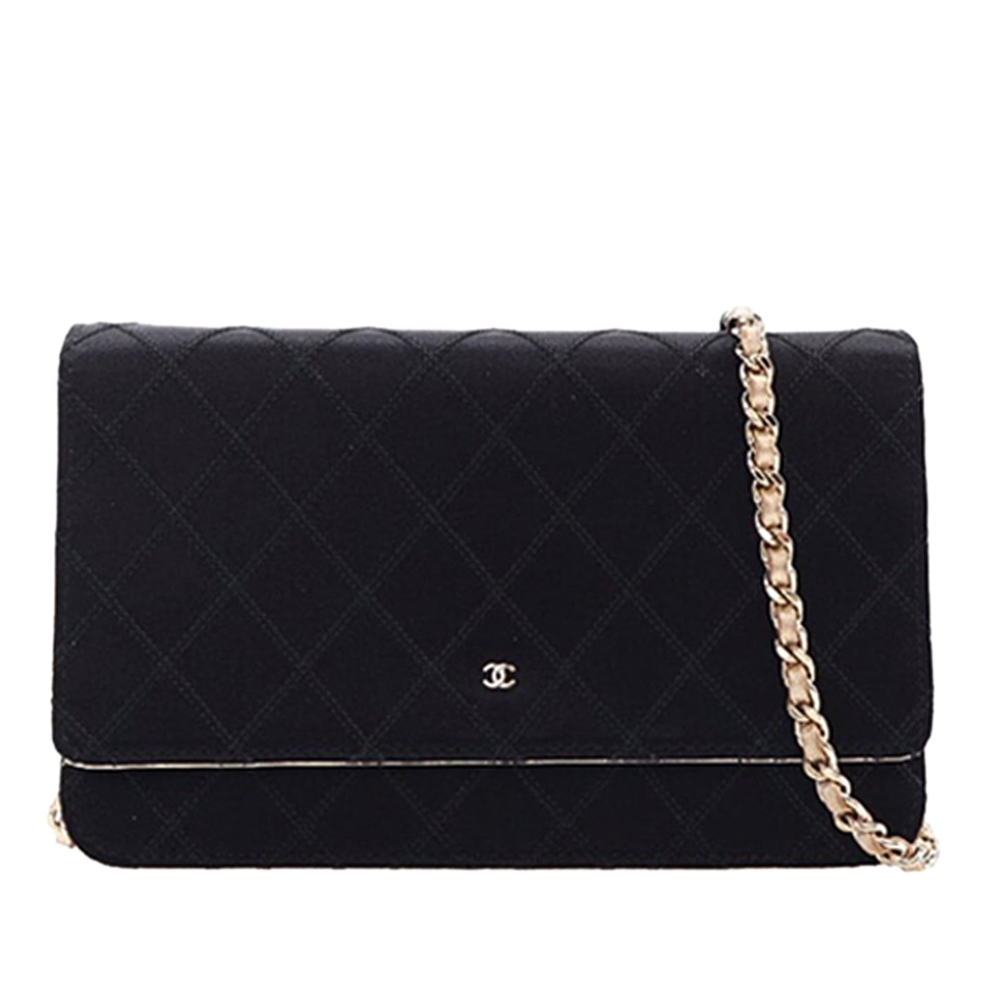 Chanel Bicolor Satin Diamond Stitch Wallet On Chain