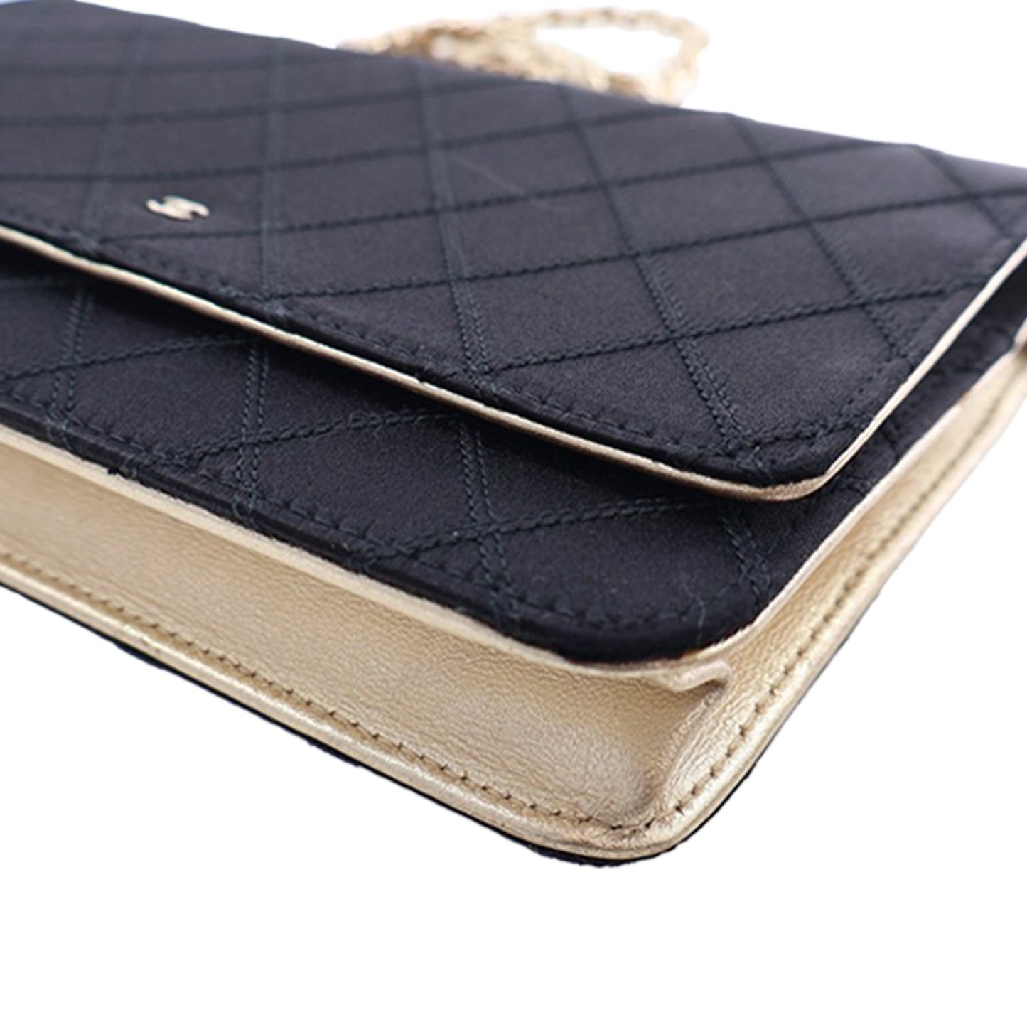 Chanel Bicolor Satin Diamond Stitch Wallet On Chain