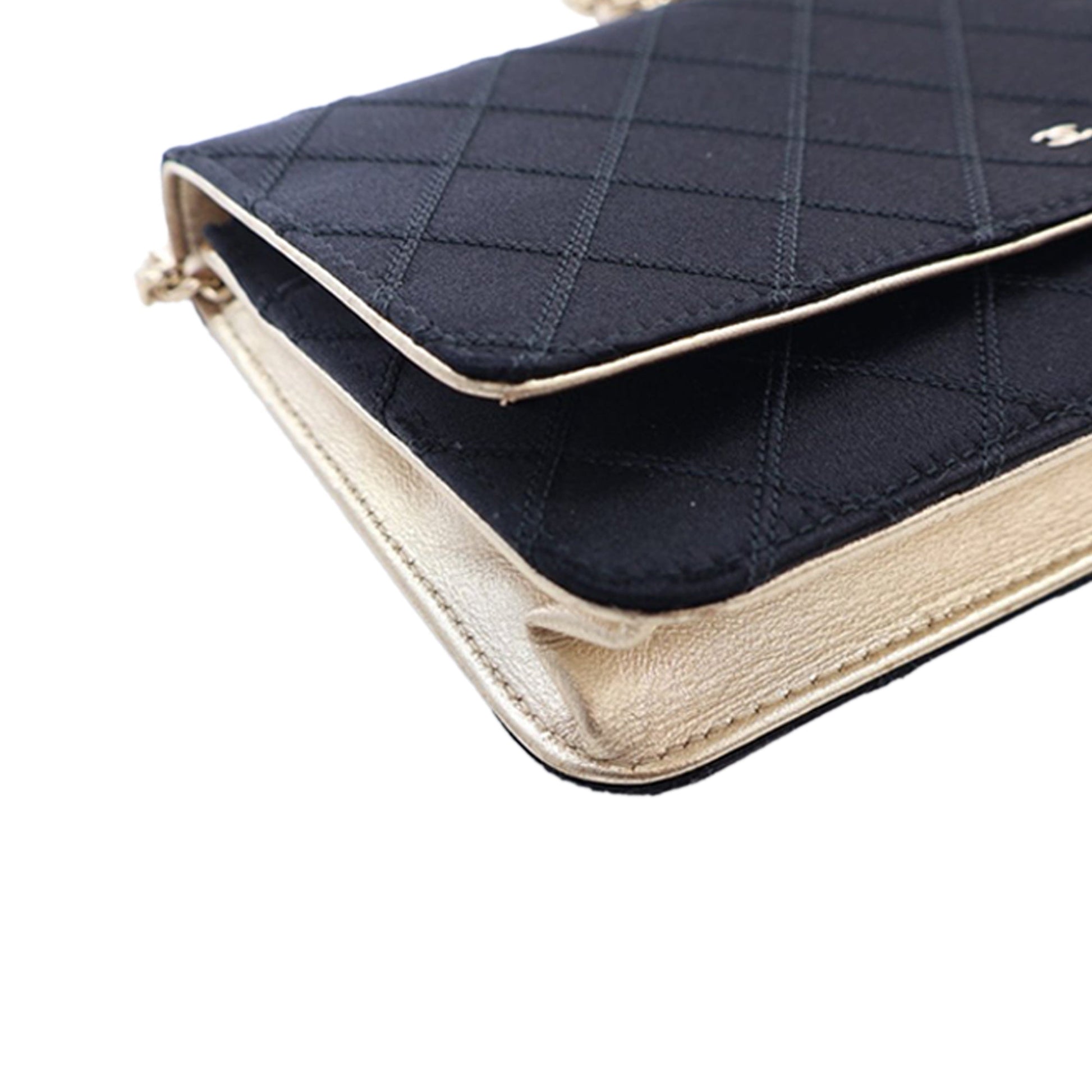 Chanel Bicolor Satin Diamond Stitch Wallet On Chain