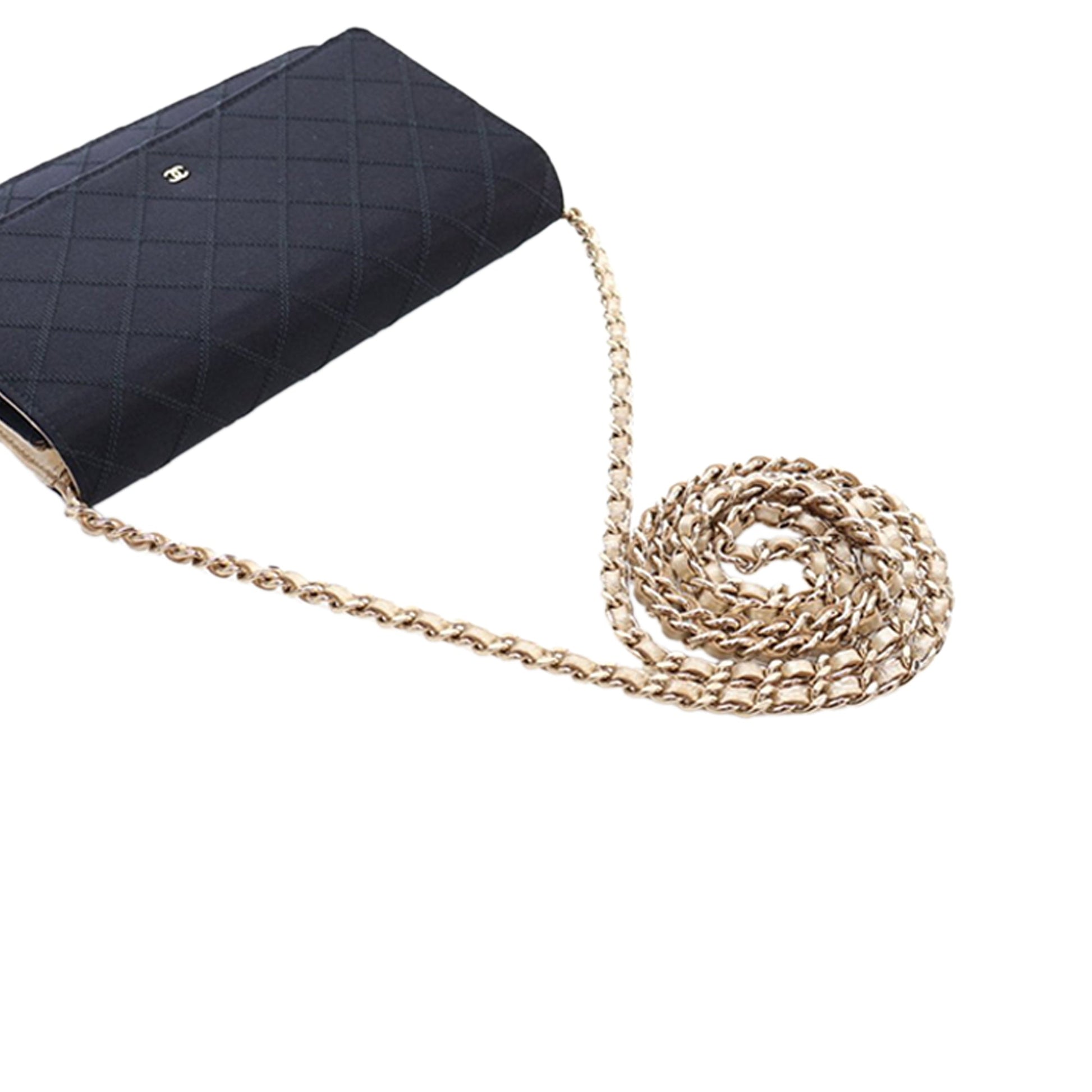 Chanel Bicolor Satin Diamond Stitch Wallet On Chain