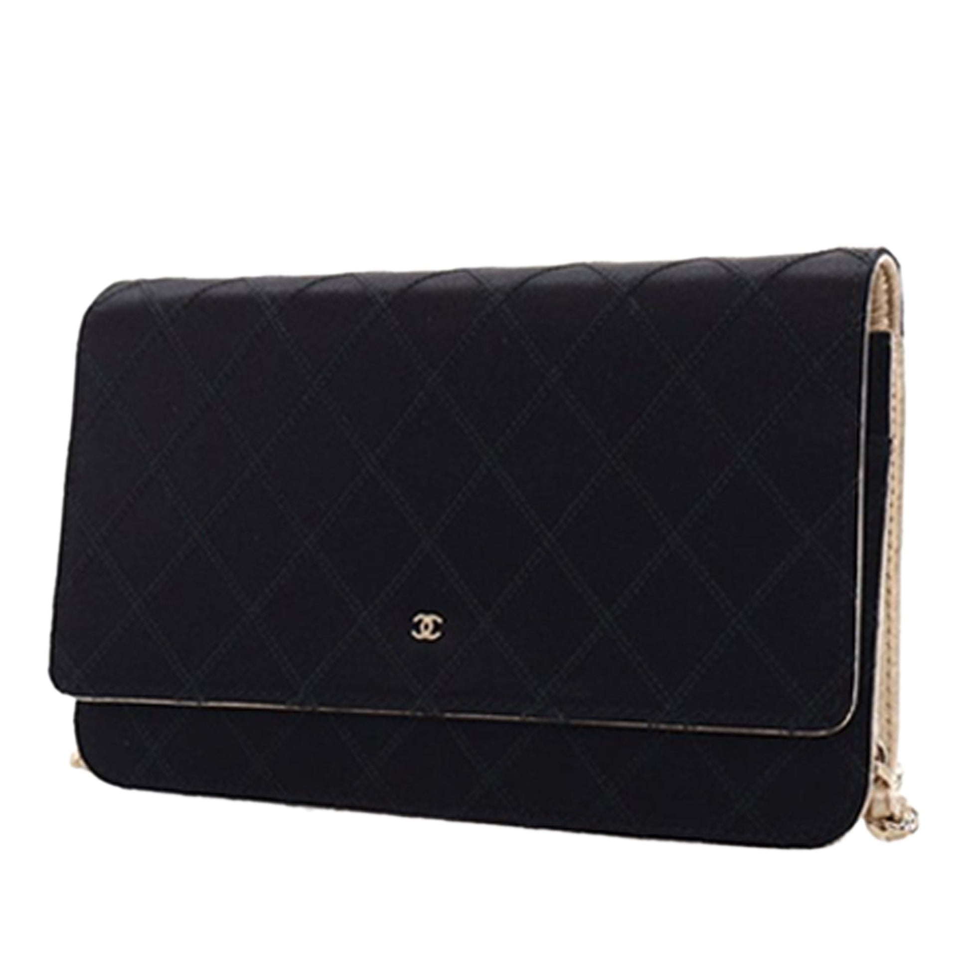 Chanel Bicolor Satin Diamond Stitch Wallet On Chain