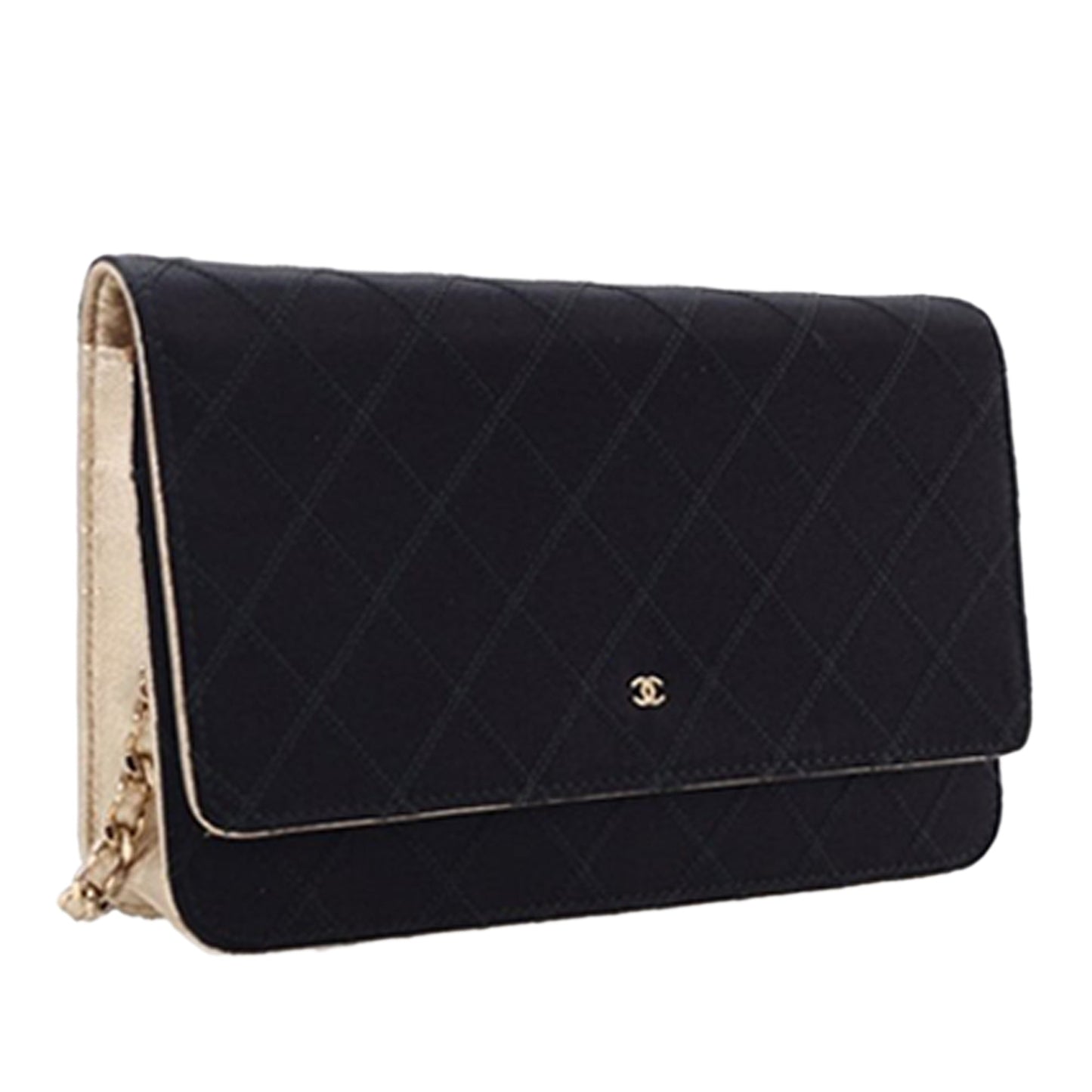 Chanel Bicolor Satin Diamond Stitch Wallet On Chain