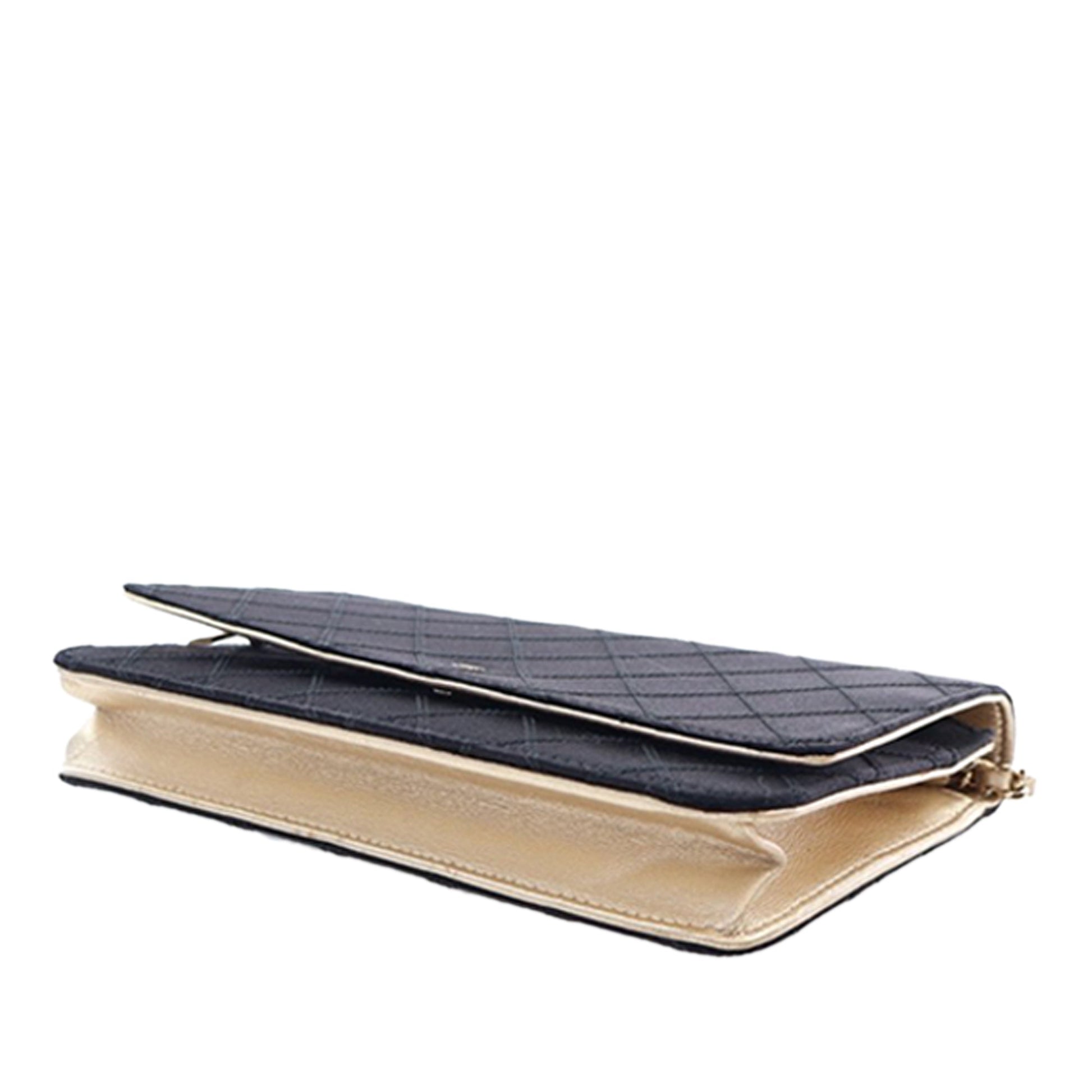 Chanel Bicolor Satin Diamond Stitch Wallet On Chain