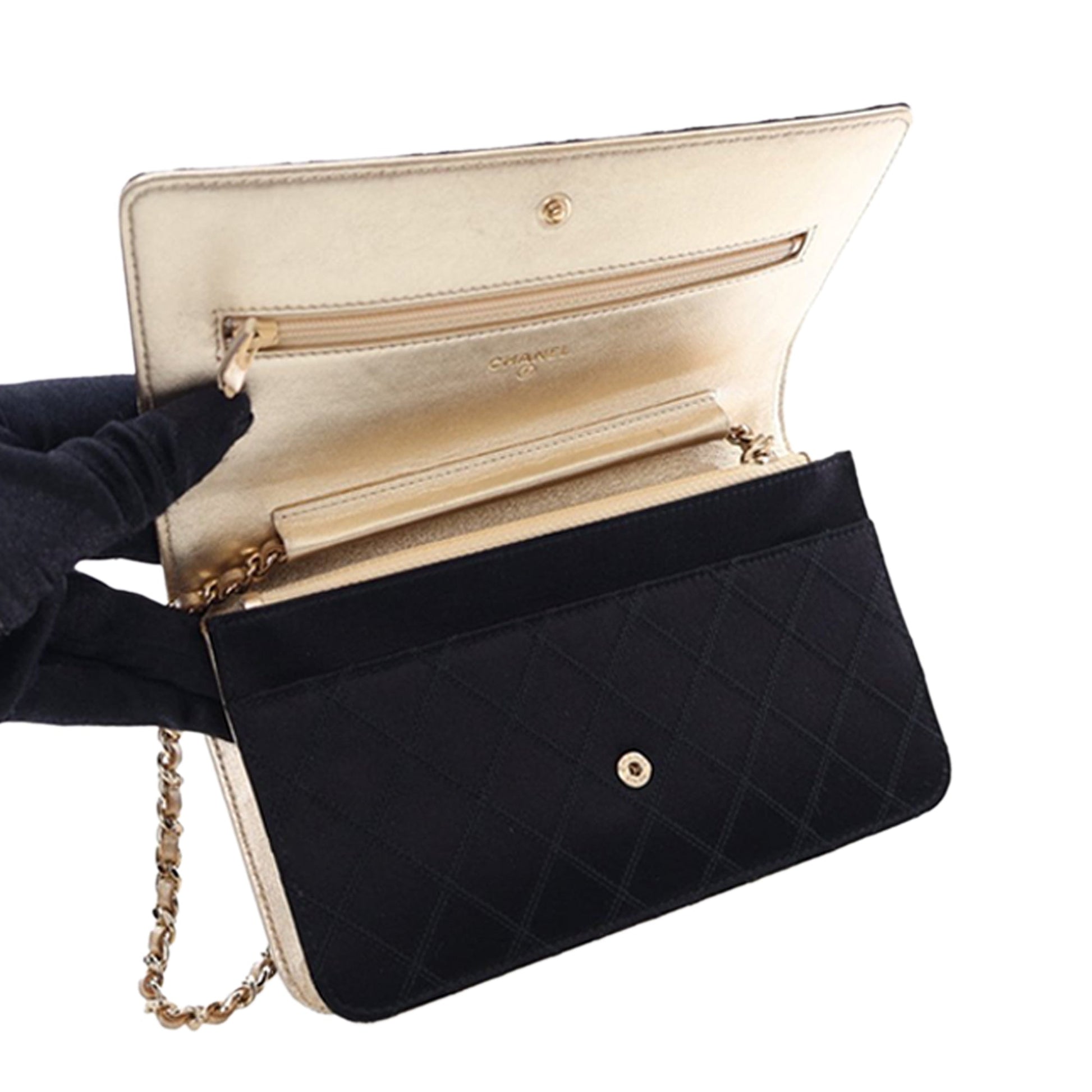 Chanel Bicolor Satin Diamond Stitch Wallet On Chain
