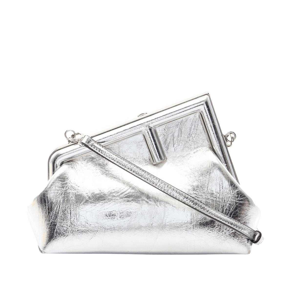 Fendi Small Metallic Nappa Fendi First Crossbody — Silver