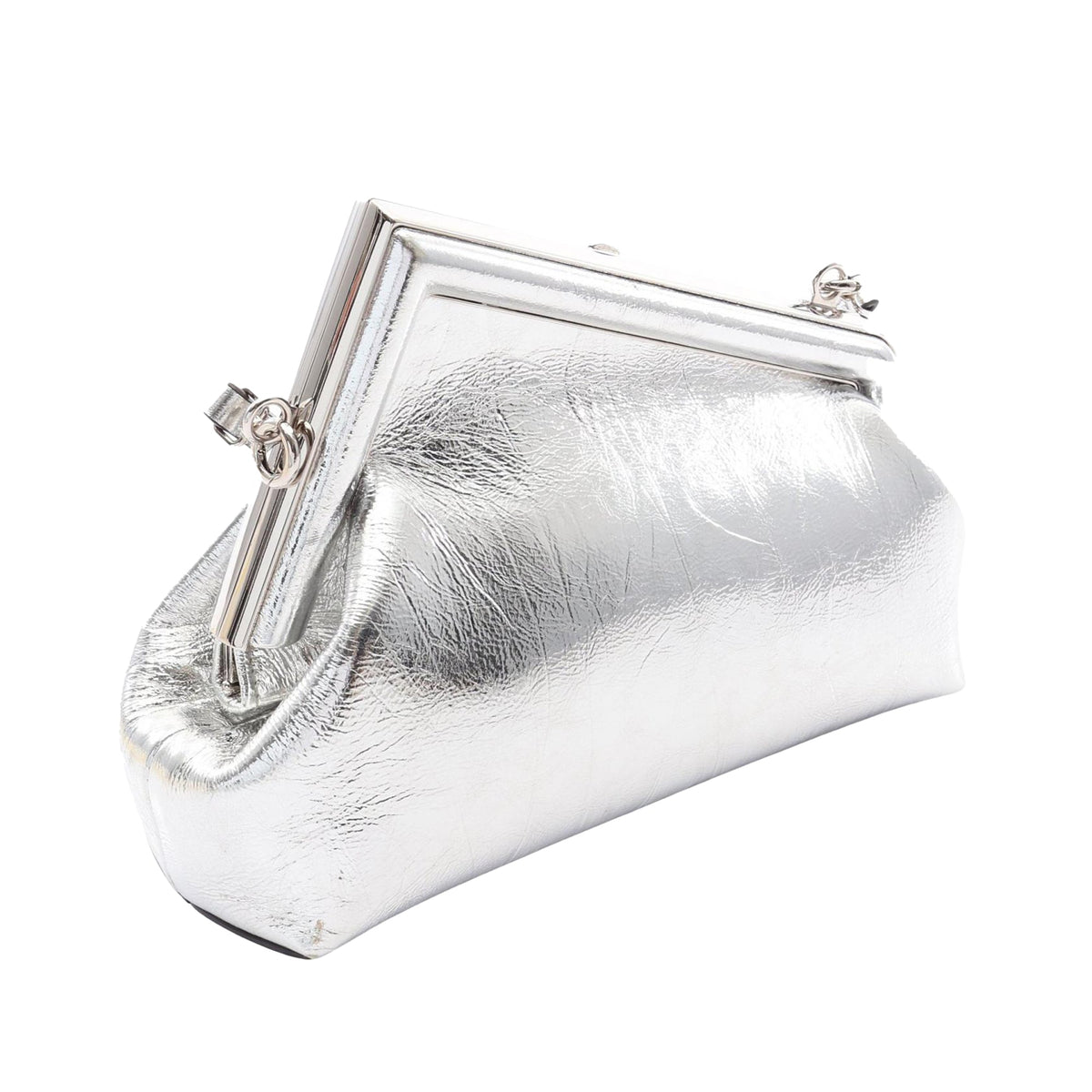 Fendi Small Metallic Nappa Fendi First Crossbody — Silver