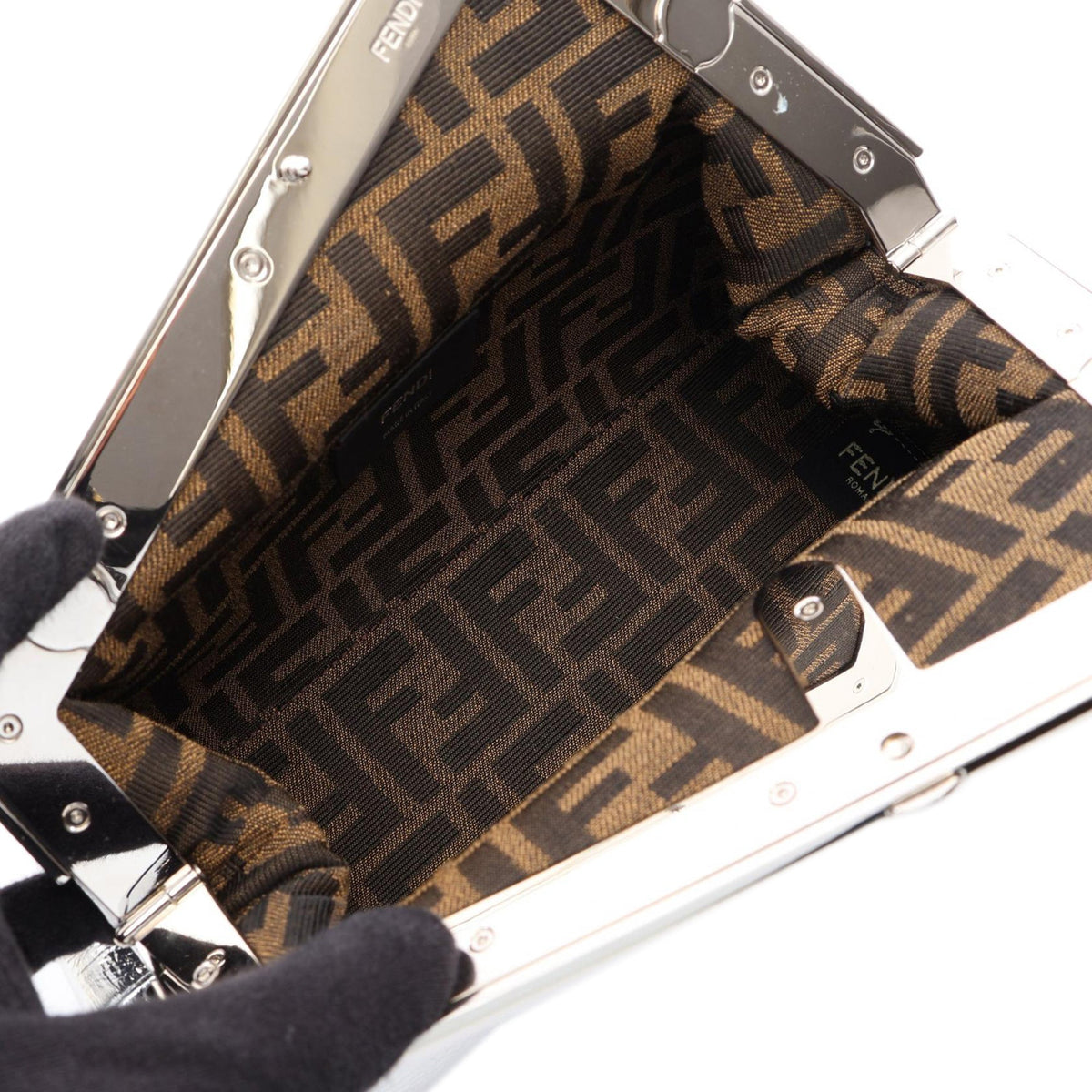Fendi Small Metallic Nappa Fendi First Crossbody — Silver