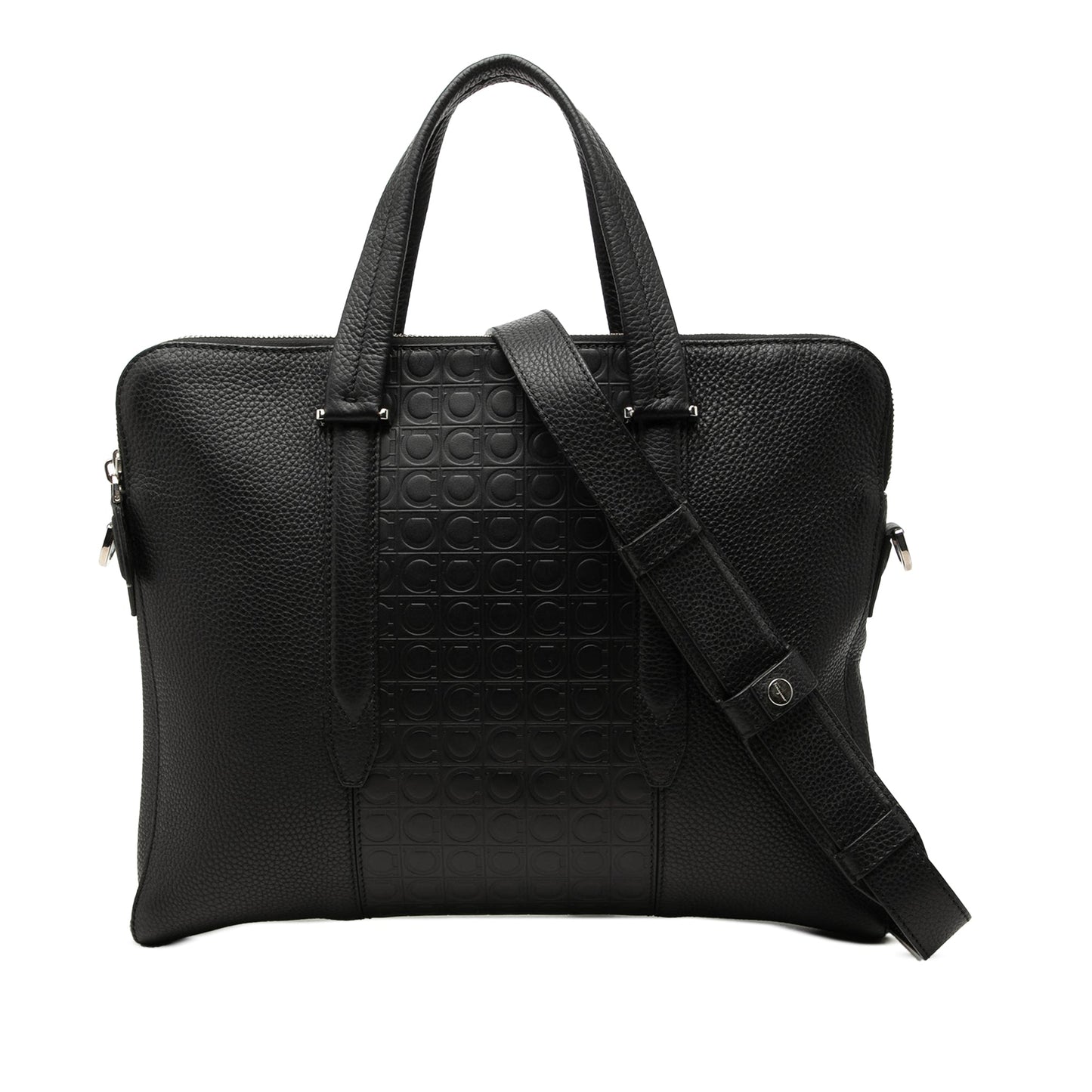Ferragamo Gancini Embossed Leather Trimmed Business Bag