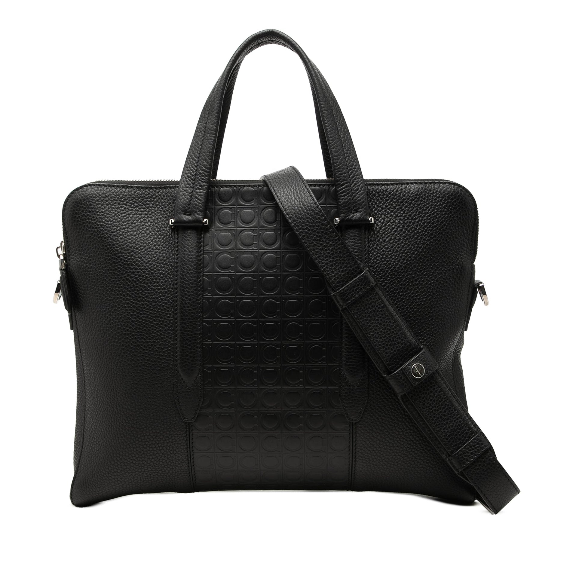 Ferragamo Gancini Embossed Leather Trimmed Business Bag