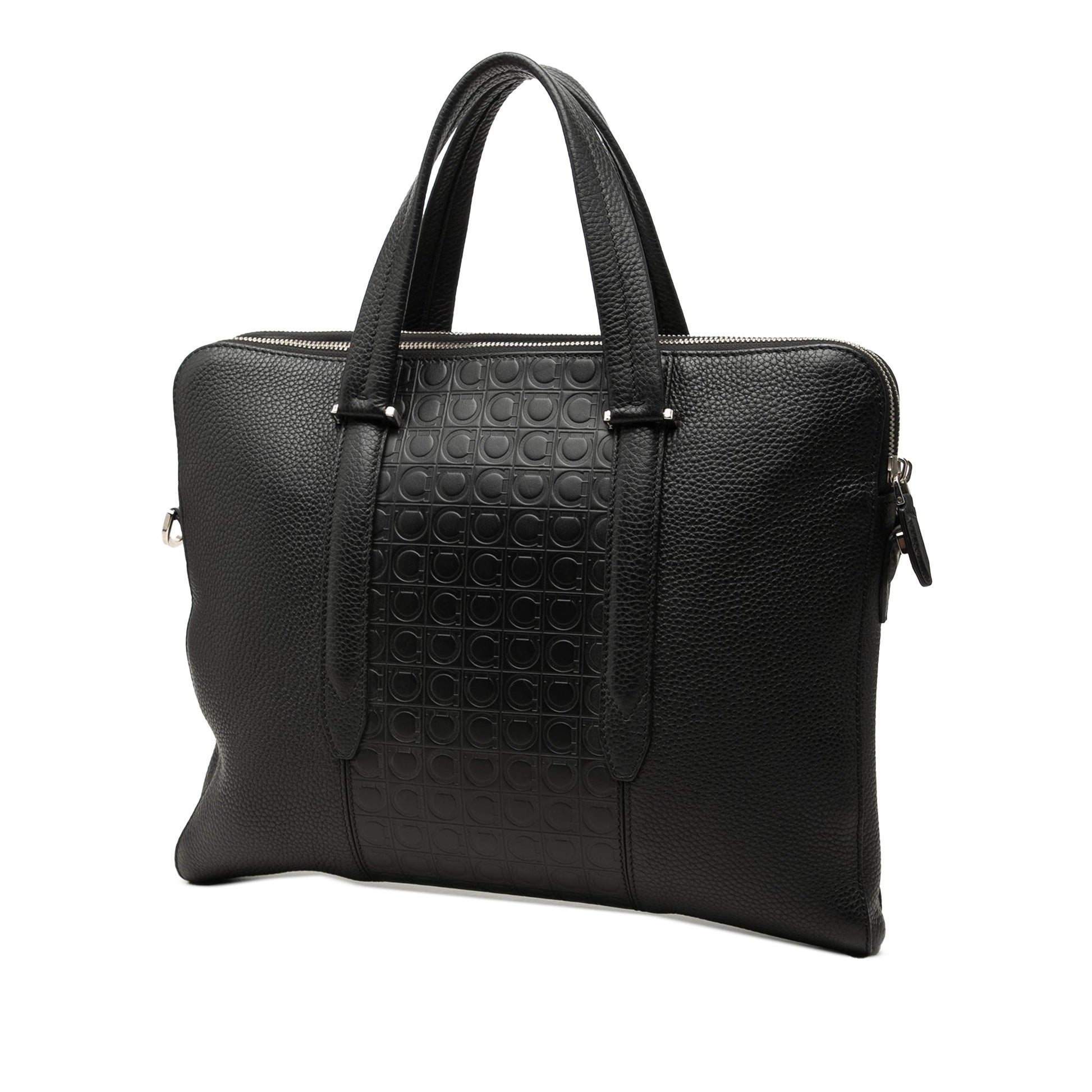 Ferragamo Gancini Embossed Leather Trimmed Business Bag