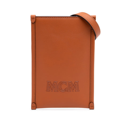 MCM Spanish Calfskin Embossed Logo Aren Lanyard Phone Case
