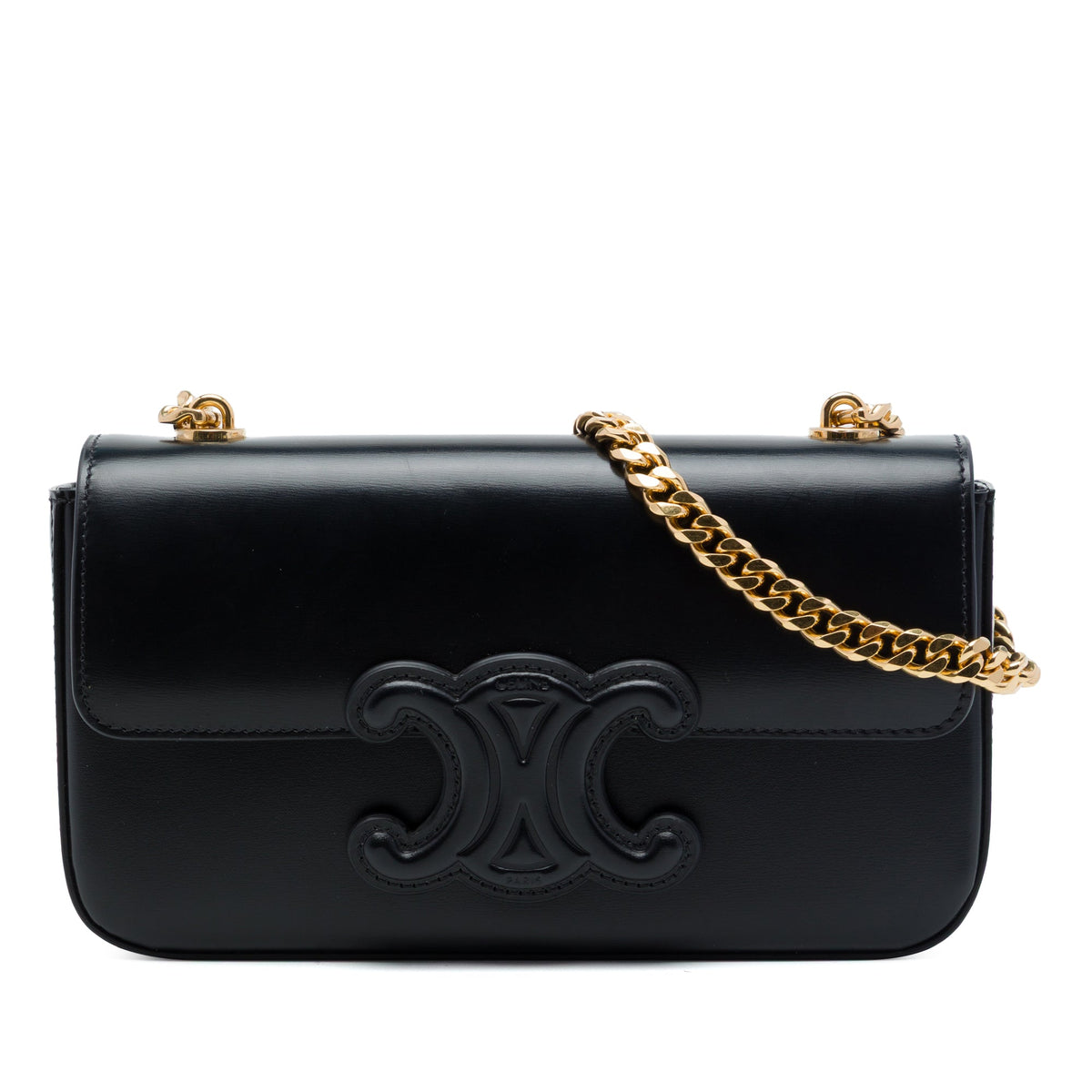 Celine Smooth Calfskin Cuir Triomphe Chain Shoulder Bag — Black