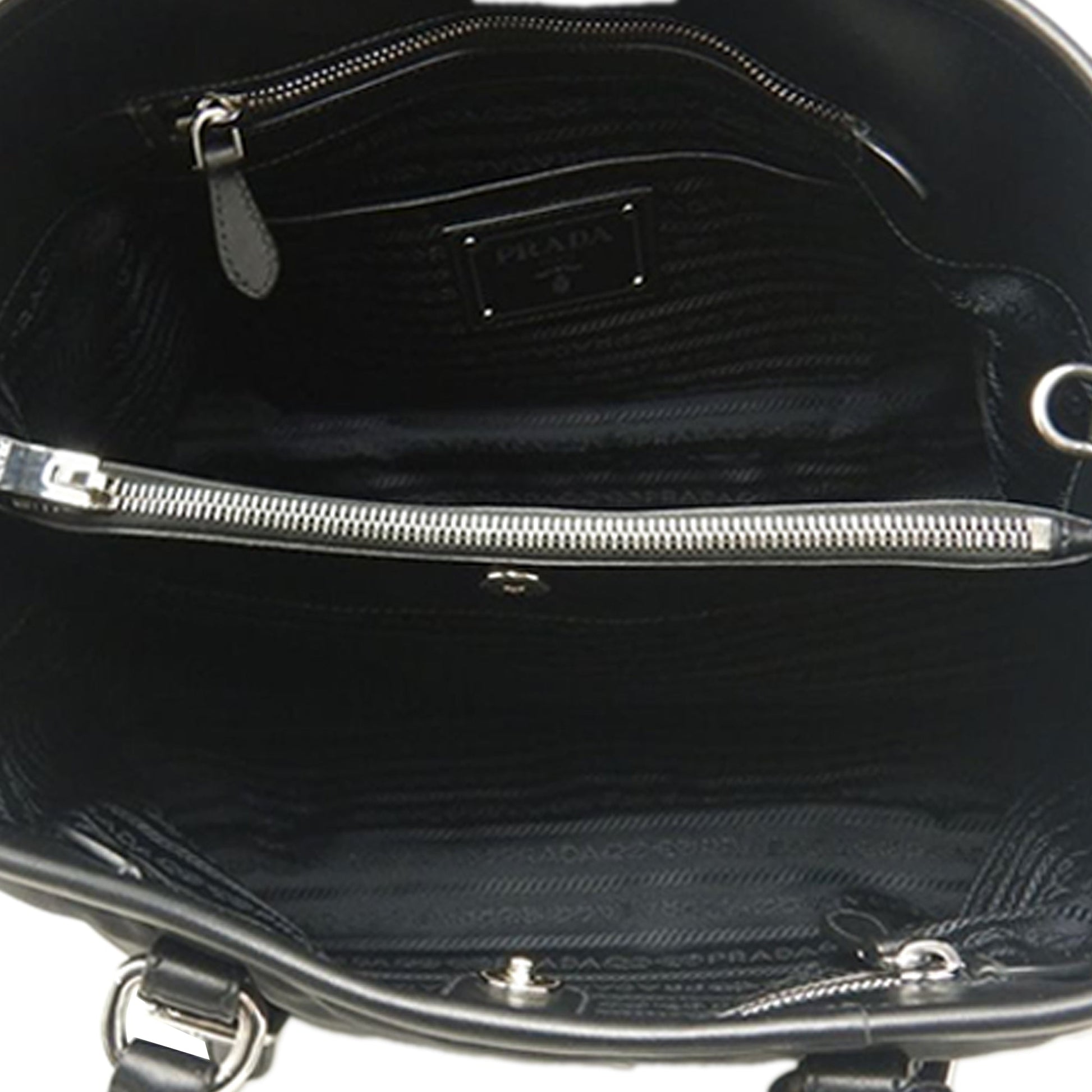 Prada Soft Calf Trimmed Tessuto Satchel