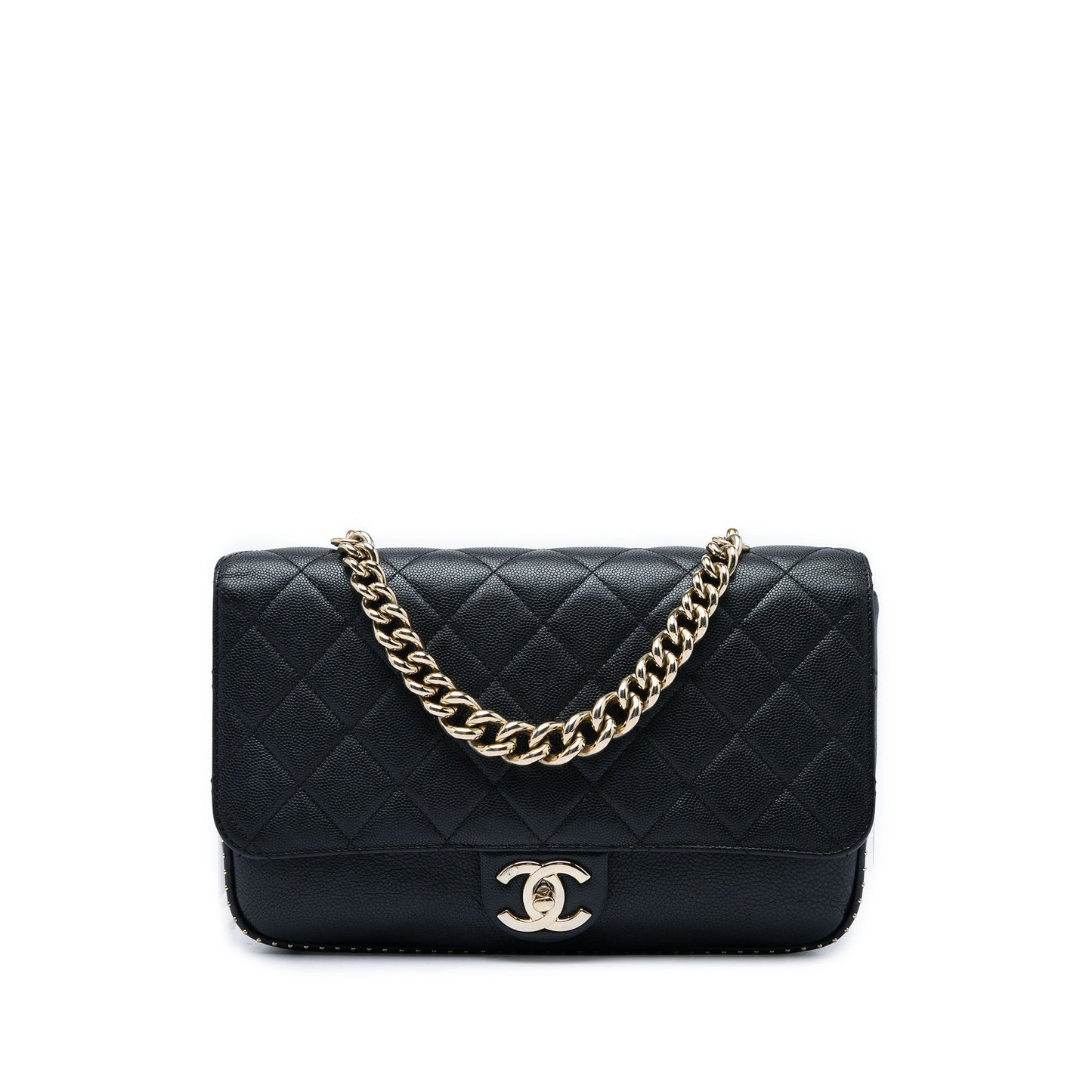 Chanel Large CC Quilted Caviar Studded Single Flap