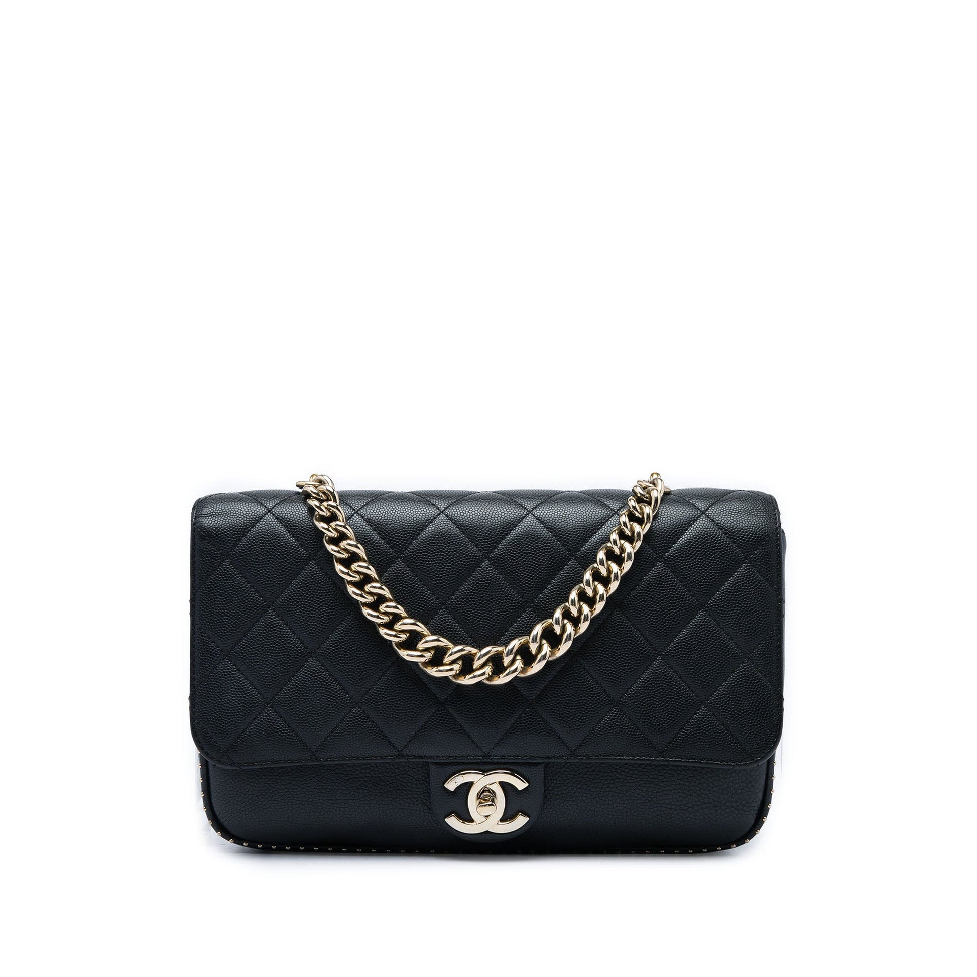 Chanel Large CC Quilted Caviar Studded Single Flap