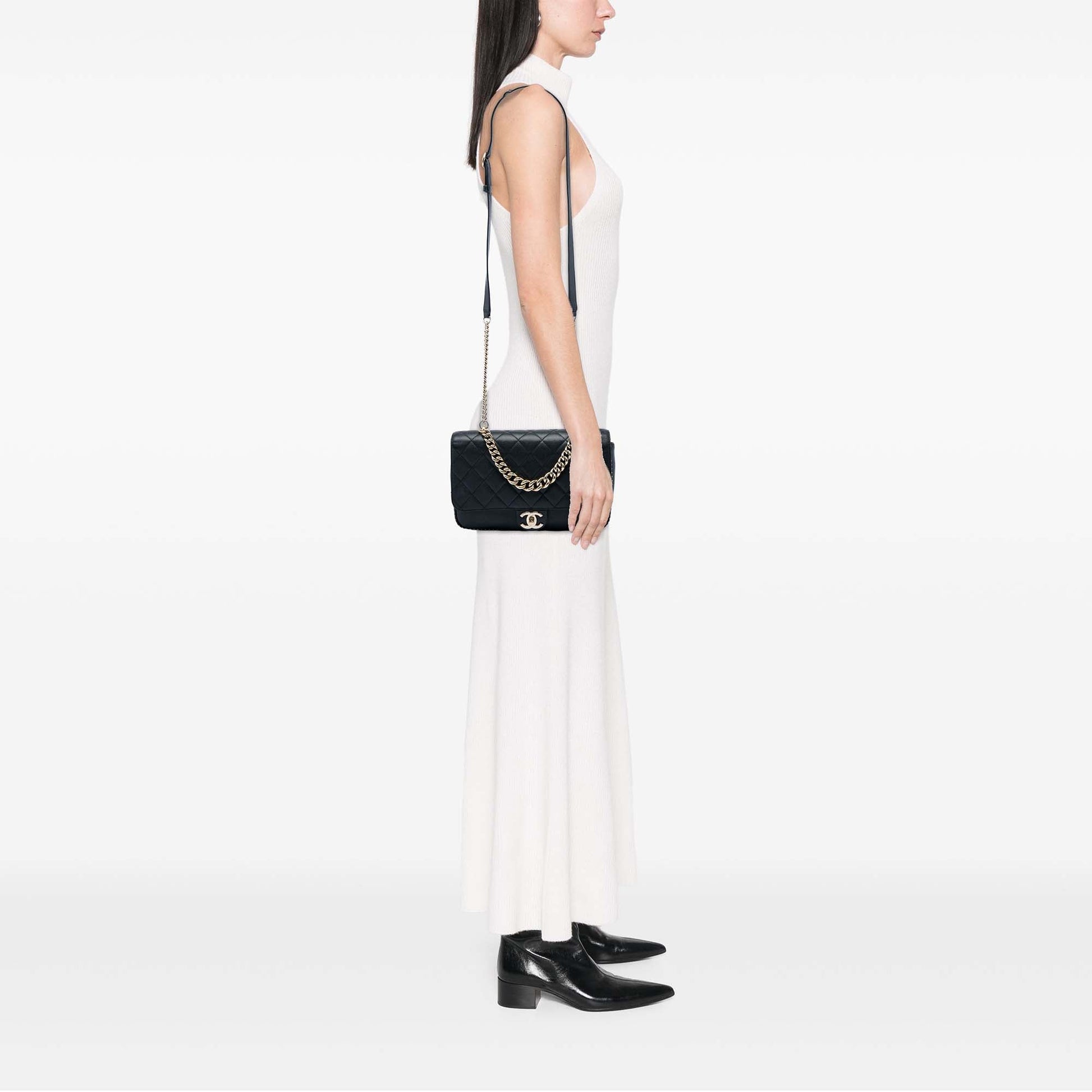 Chanel Large CC Quilted Caviar Studded Single Flap