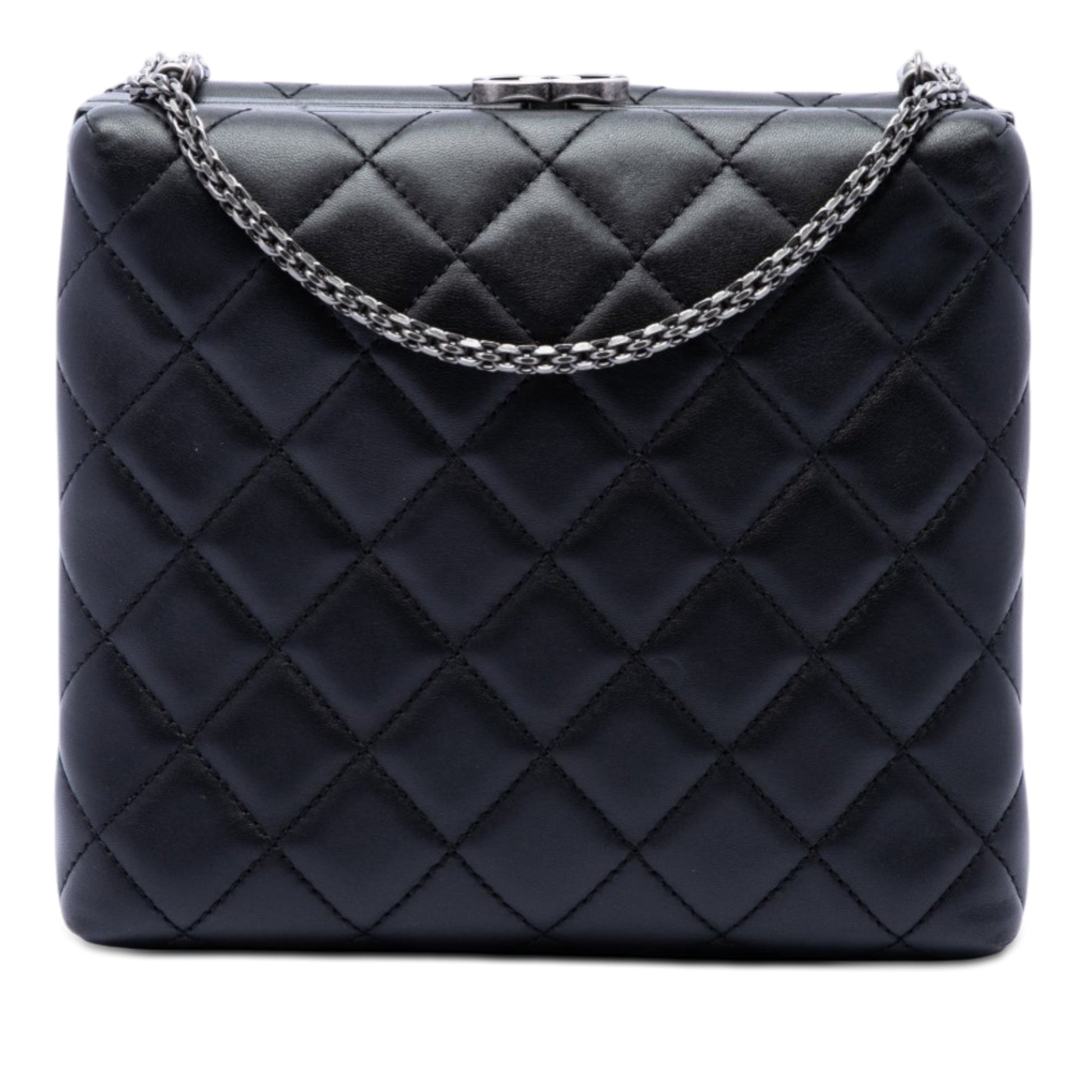 Chanel CC Quilted Lambskin Kiss Lock Minaudiere Chain Crossbody