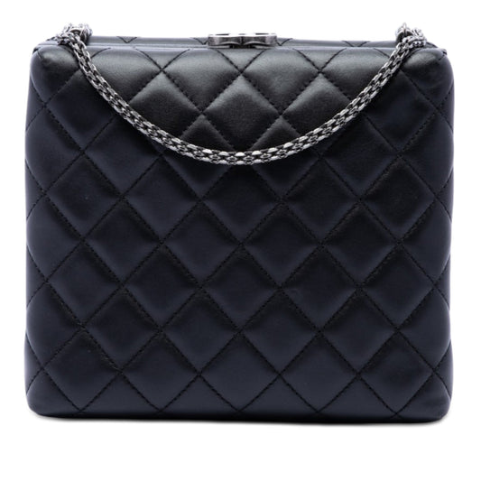 Chanel CC Quilted Lambskin Kiss Lock Minaudiere Chain Crossbody