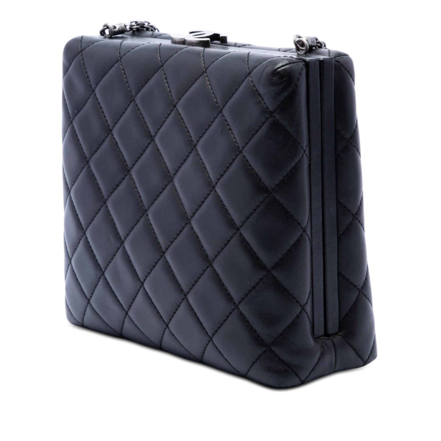 Chanel CC Quilted Lambskin Kiss Lock Minaudiere Chain Crossbody
