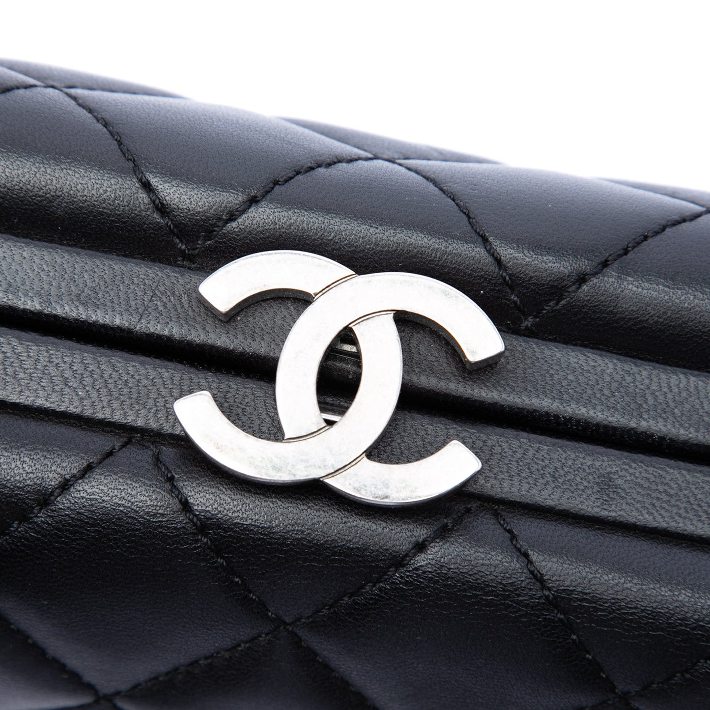 Chanel CC Quilted Lambskin Kiss Lock Minaudiere Chain Crossbody