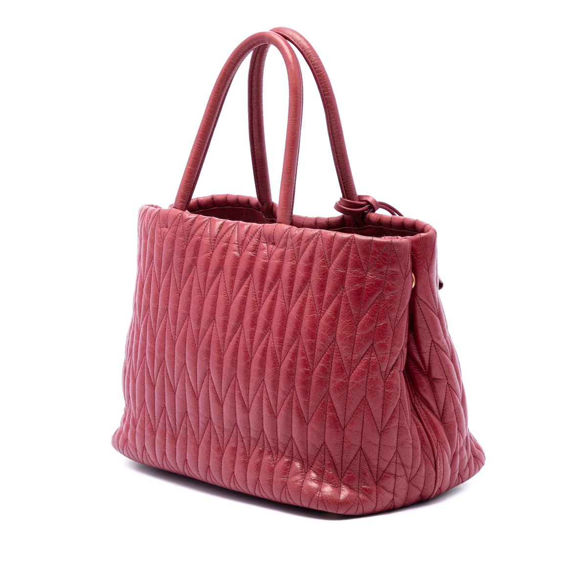 Miu Miu Medium Matelasse Vitello Shine Double Handle Tote — Red