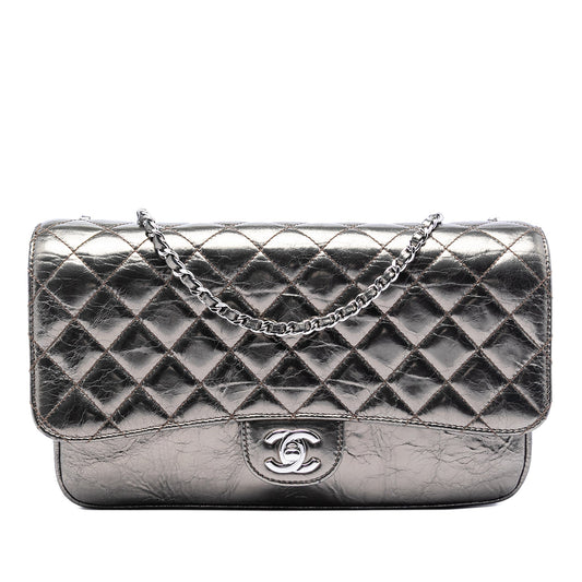 Chanel Medium Metallic Crackled Calfskin Clams Pocket Flap