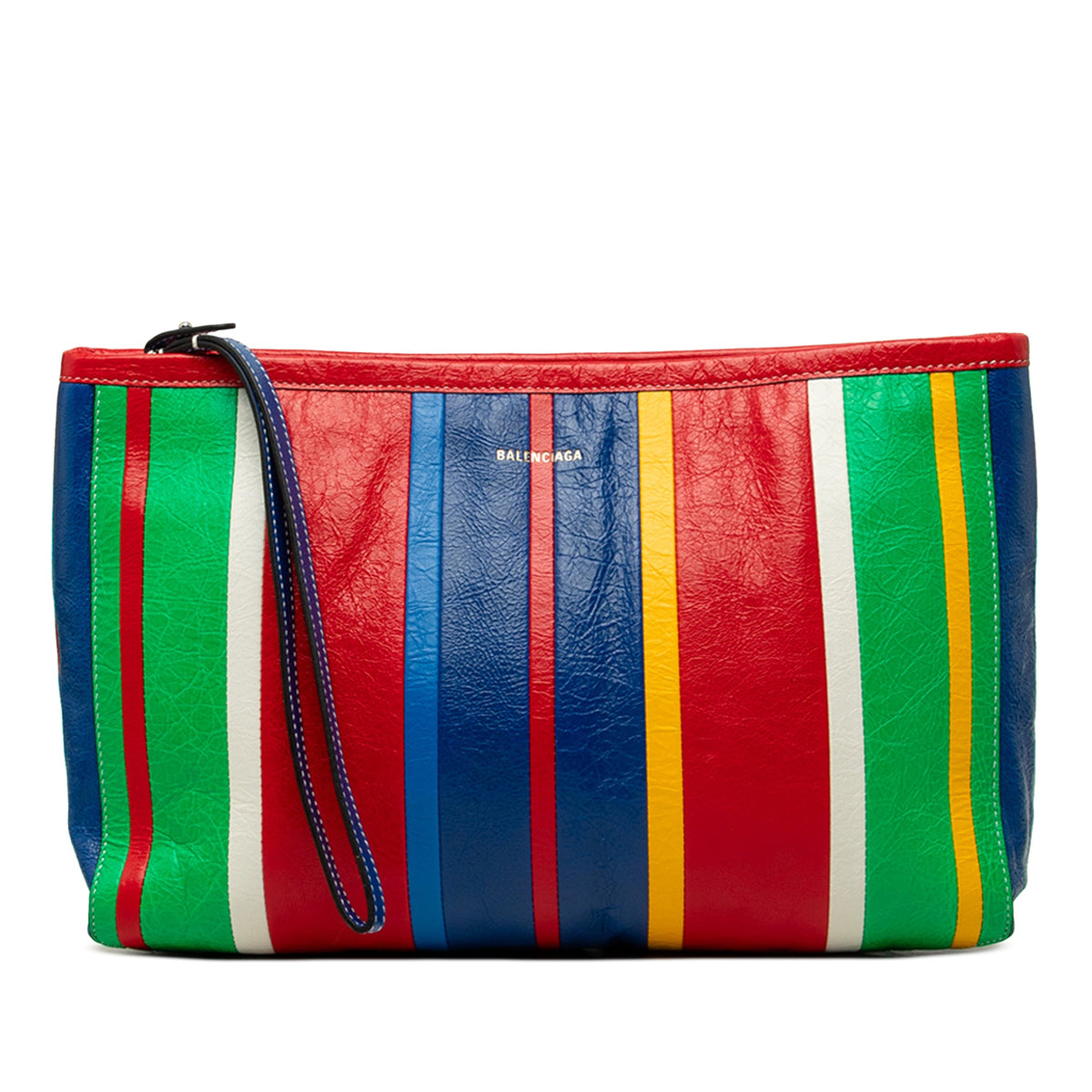 Balenciaga Large Lambskin Striped Barbes Z Pouch — Red
