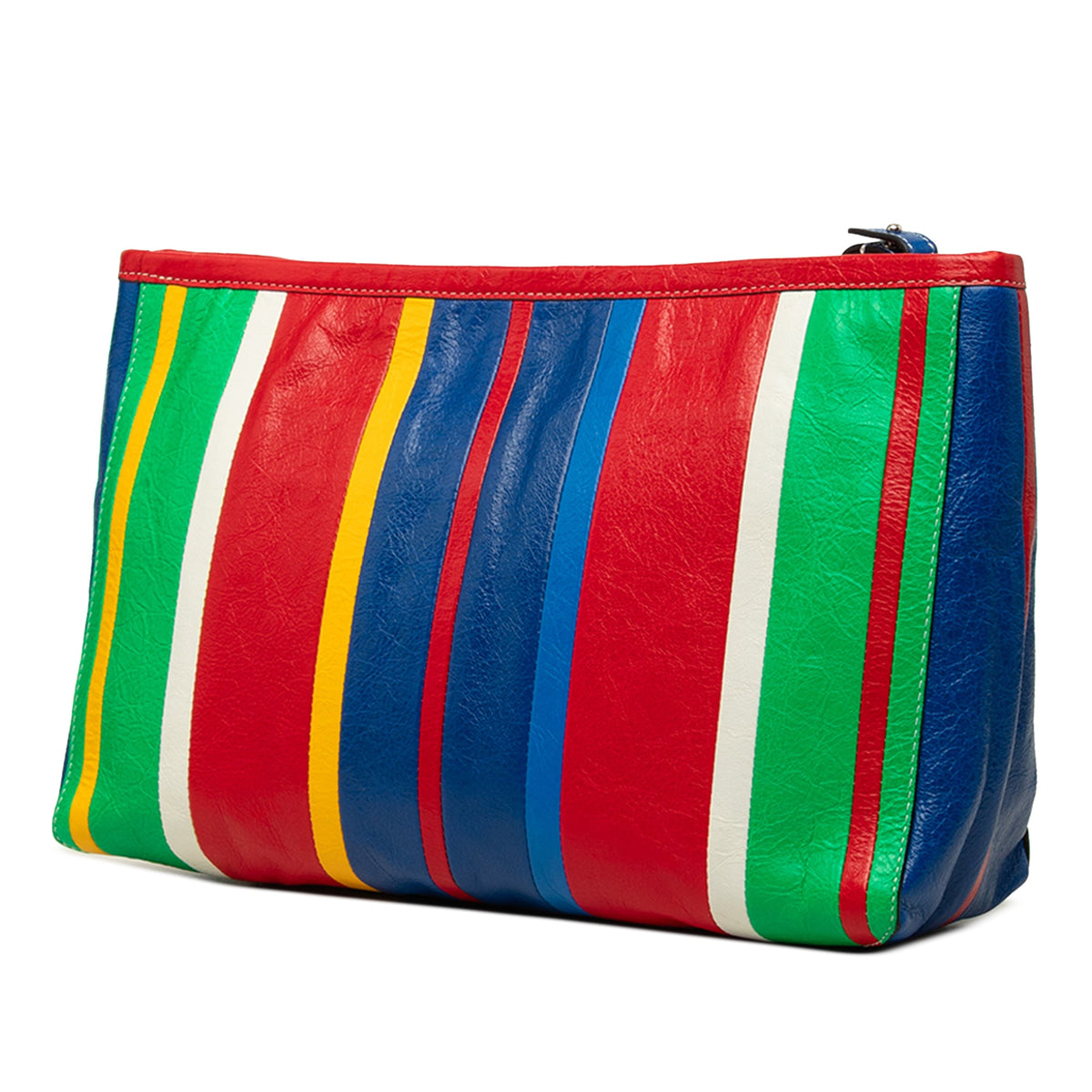 Balenciaga Large Lambskin Striped Barbes Z Pouch — Red