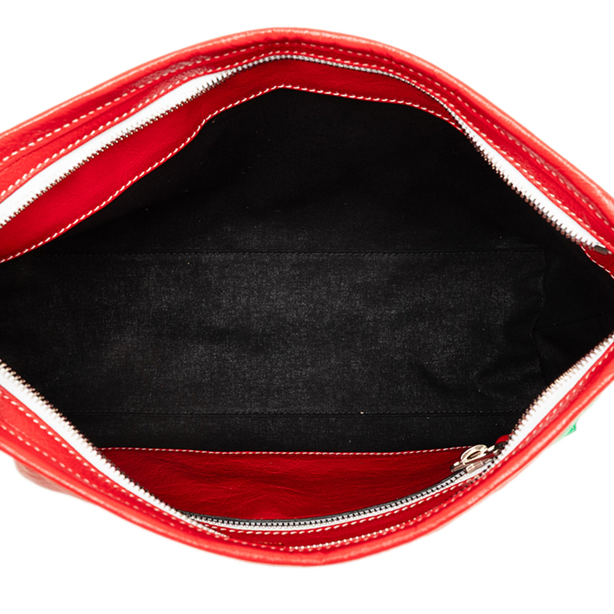 Balenciaga Large Lambskin Striped Barbes Z Pouch — Red