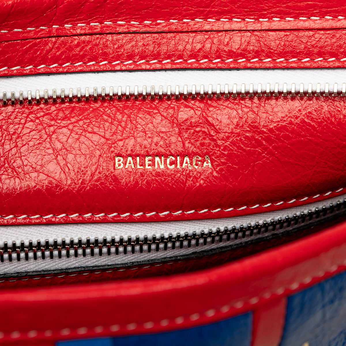 Balenciaga Large Lambskin Striped Barbes Z Pouch — Red