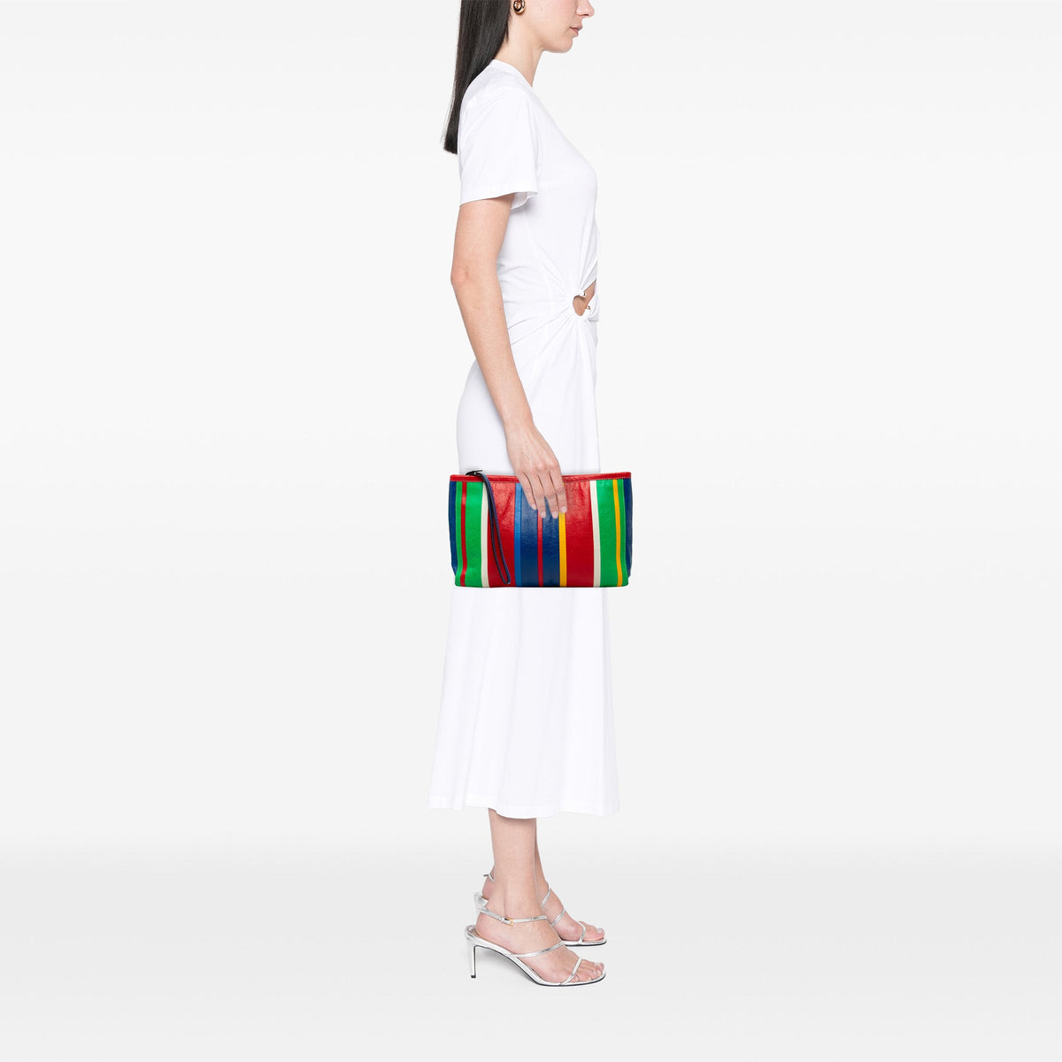 Balenciaga Large Lambskin Striped Barbes Z Pouch — Red