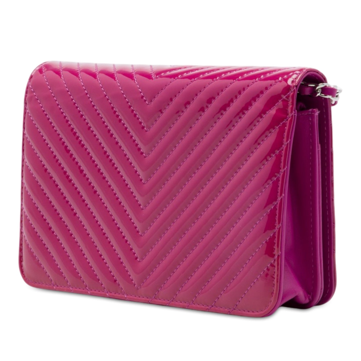 Chanel CC Patent Diamond Quilted Wallet On Chain