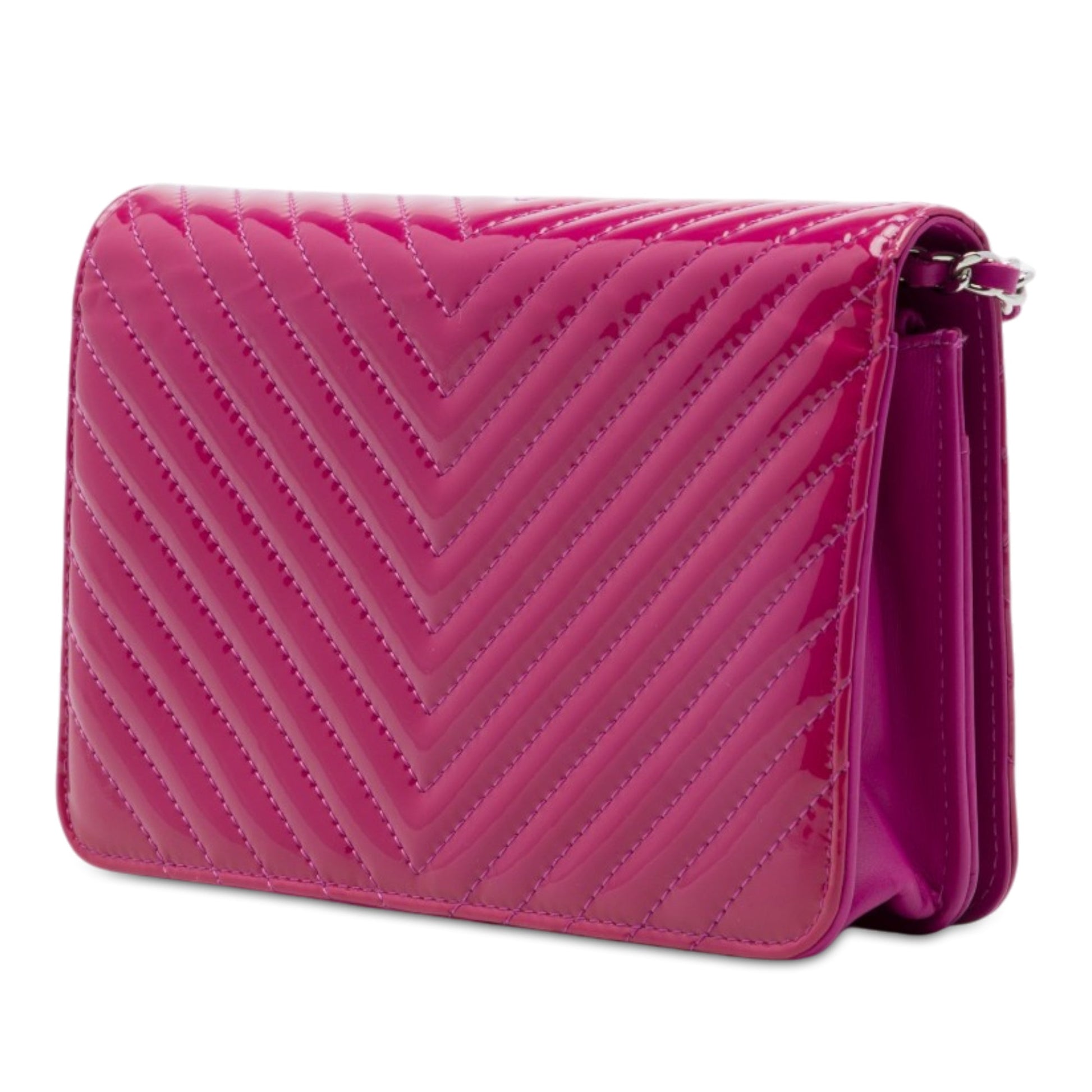Chanel CC Patent Diamond Quilted Wallet On Chain