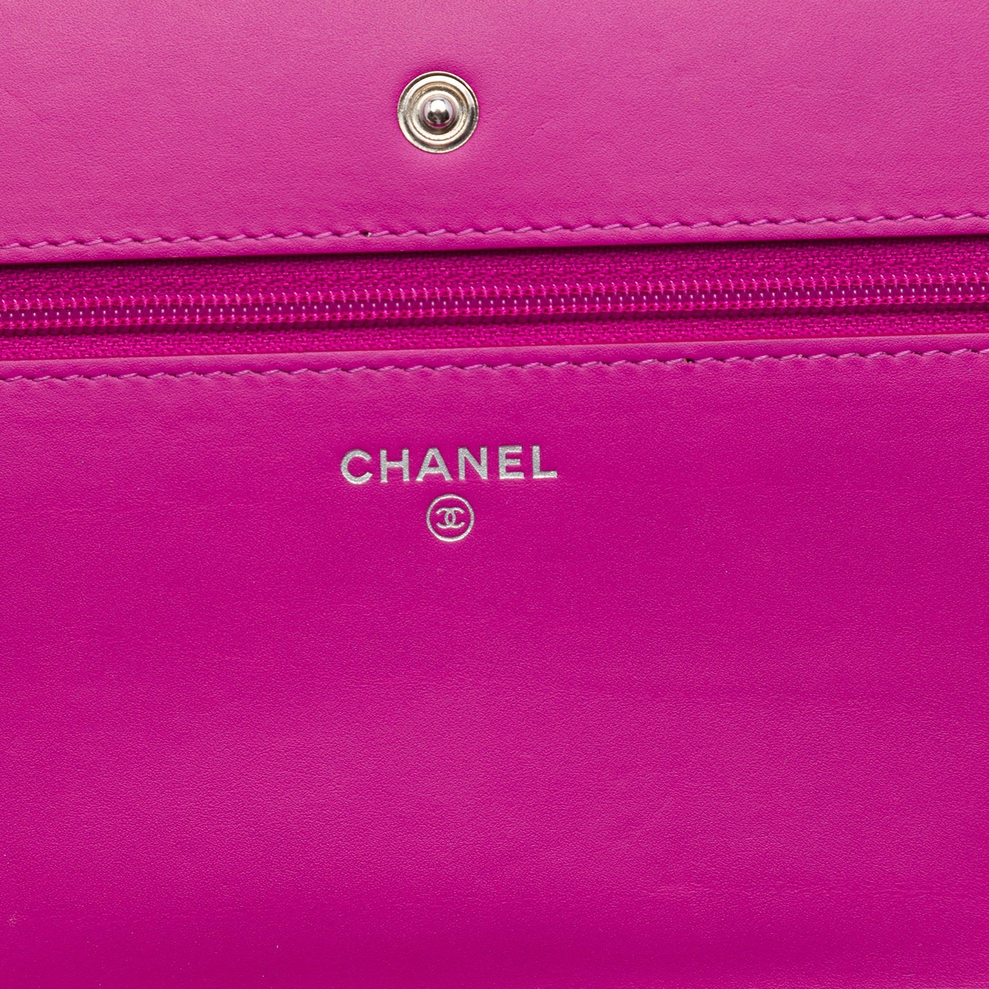 Chanel CC Patent Diamond Quilted Wallet On Chain
