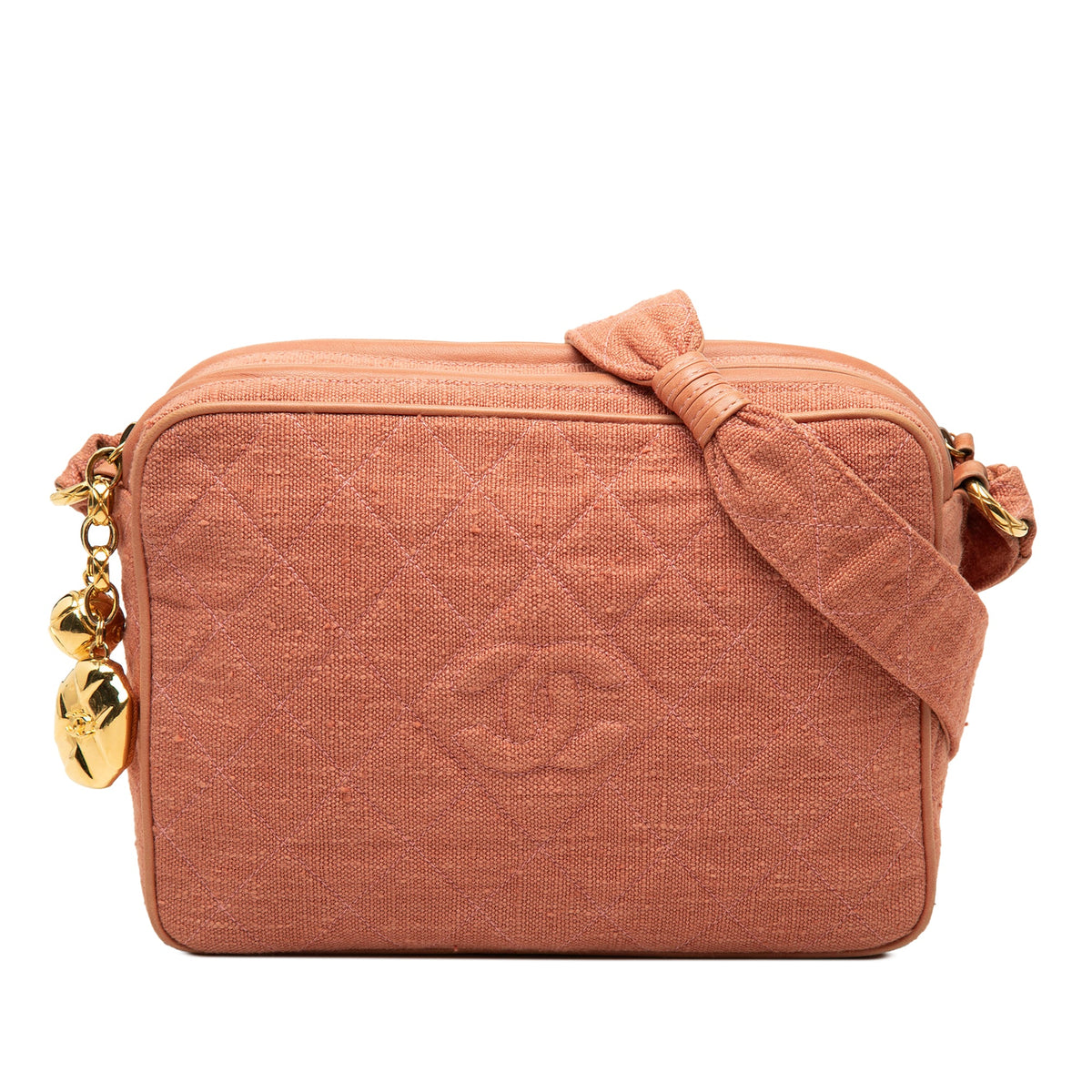 Chanel CC Quilted Linen Double Zip Camera Bag — Pink