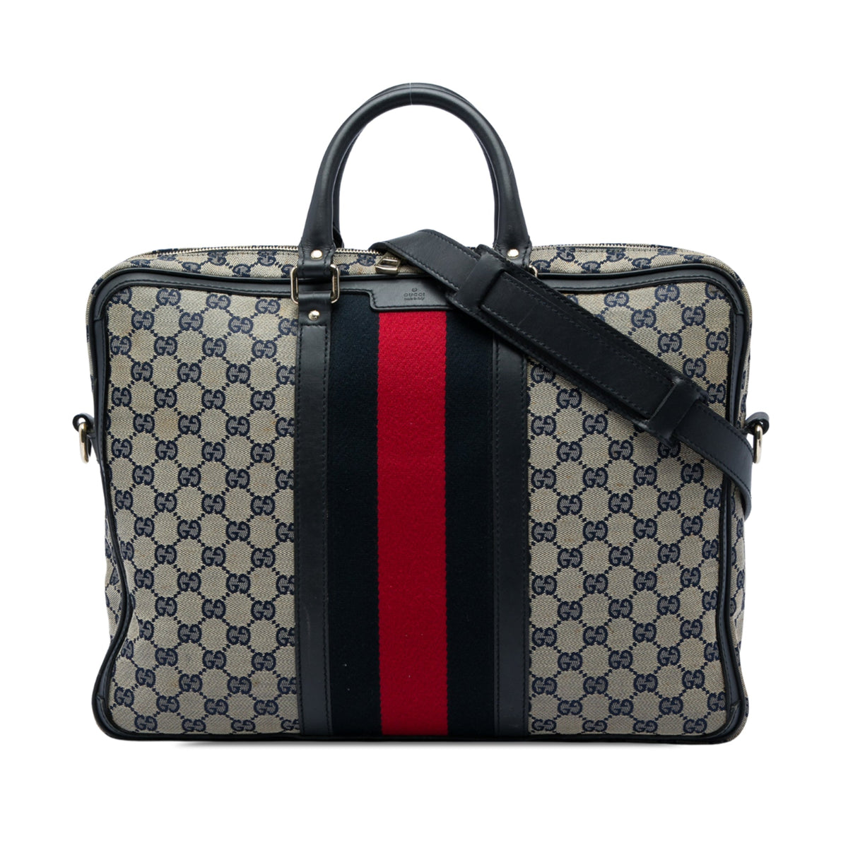 Gucci GG Canvas Web Briefcase — Beige