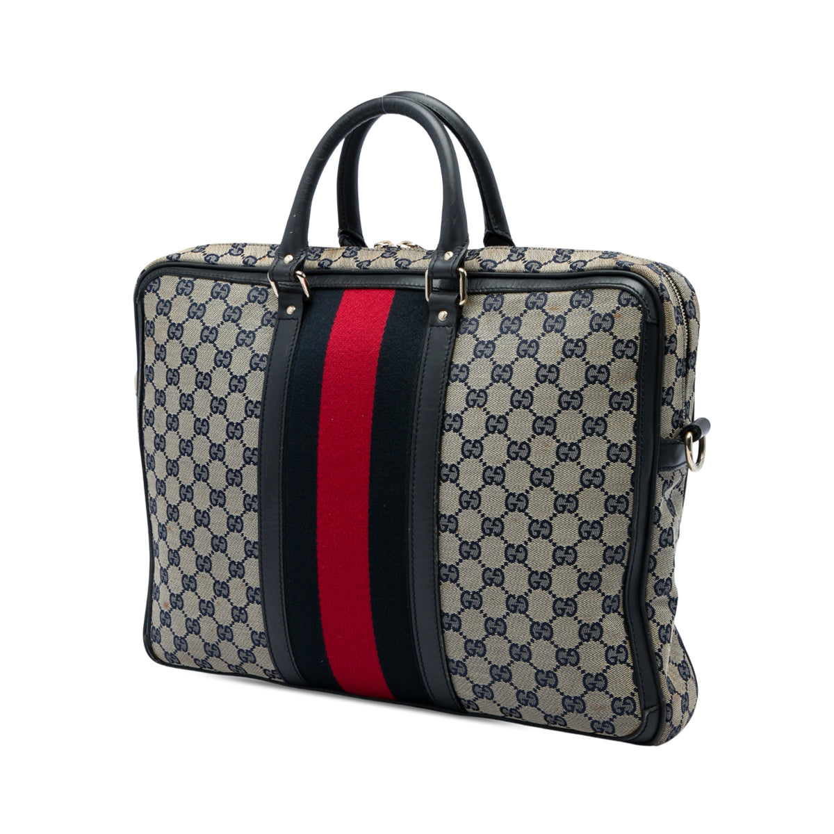 Gucci GG Canvas Web Briefcase — Beige