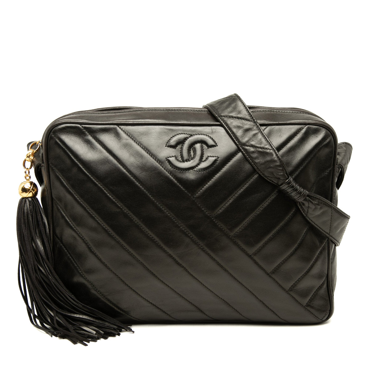 Chanel CC Chevron Lambskin Tassel Crossbody