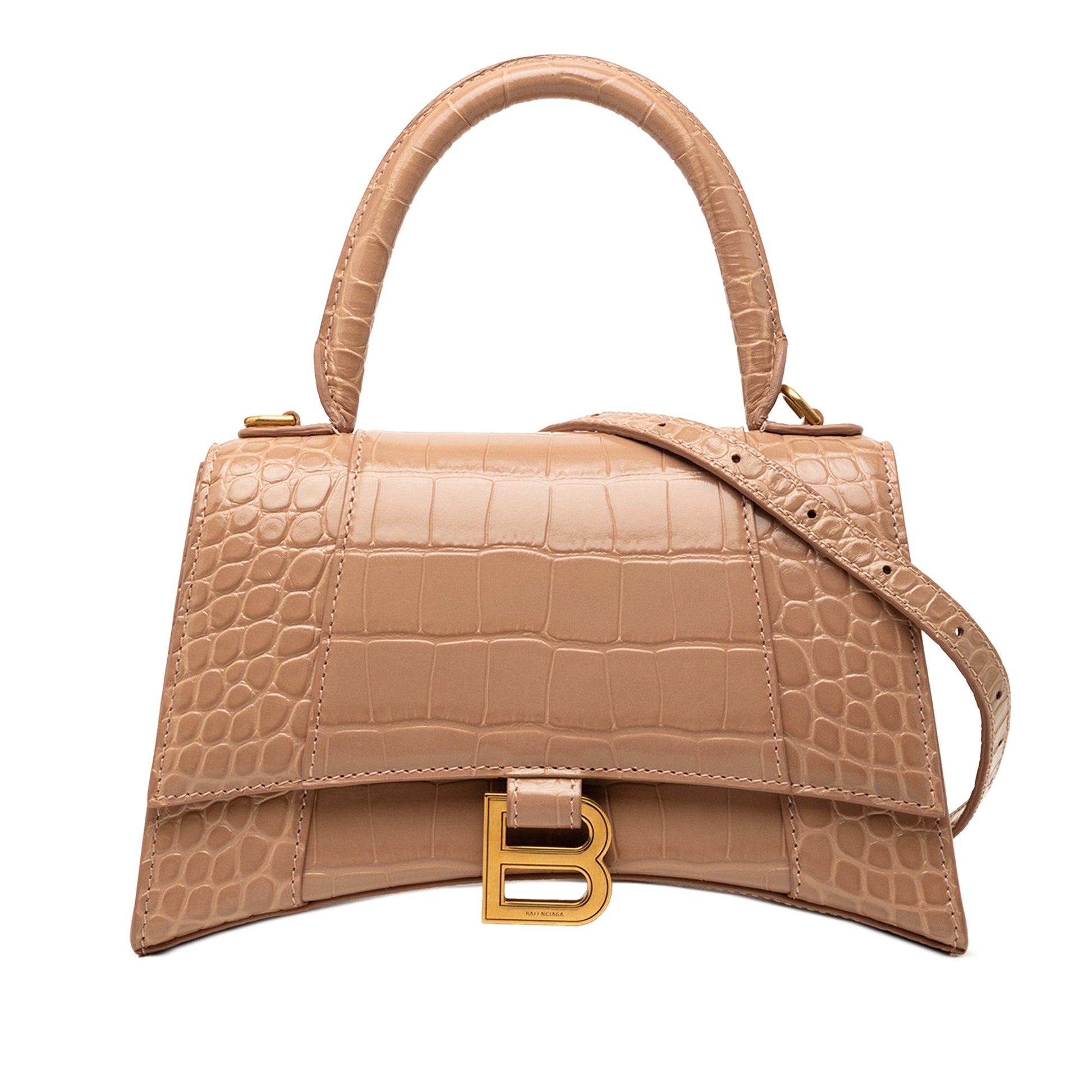 Balenciaga Small Croc Embossed Hourglass Top Handle Bag