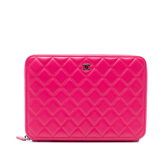 Chanel Large Quilted Lambskin Zip Around Organizer Clutch