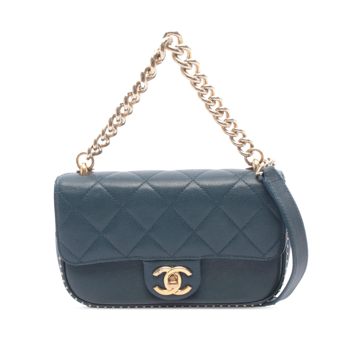 Chanel Quilted Caviar Studded Chain Handle Flap — Blue