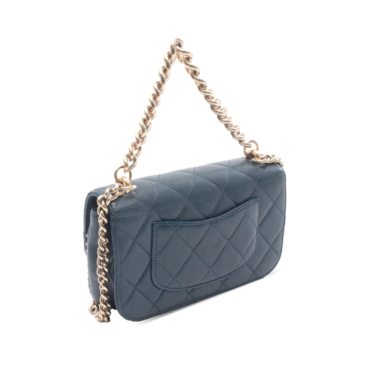 Chanel Quilted Caviar Studded Chain Handle Flap — Blue