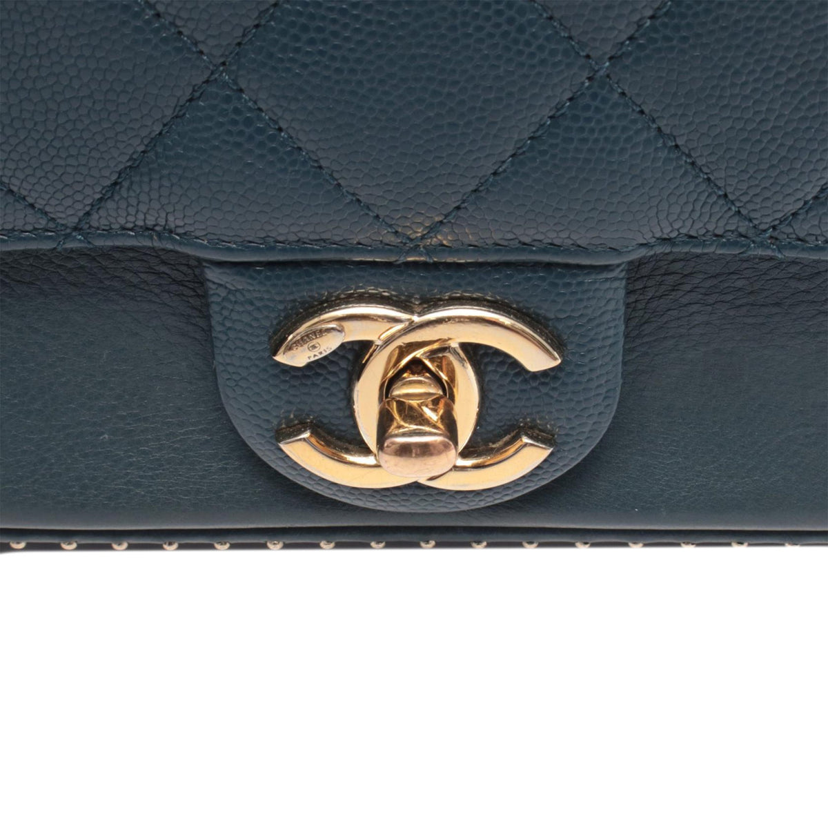 Chanel Quilted Caviar Studded Chain Handle Flap — Blue