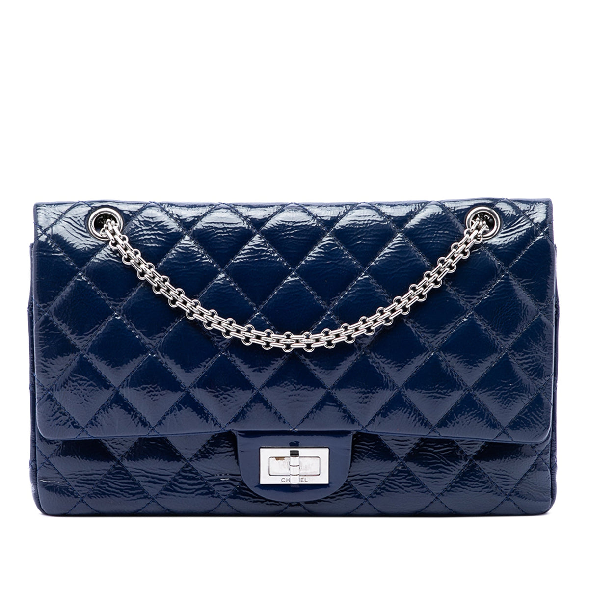 Chanel Quilted Crinkled Patent Reissue 2.55 Double Flap 227 — Blue
