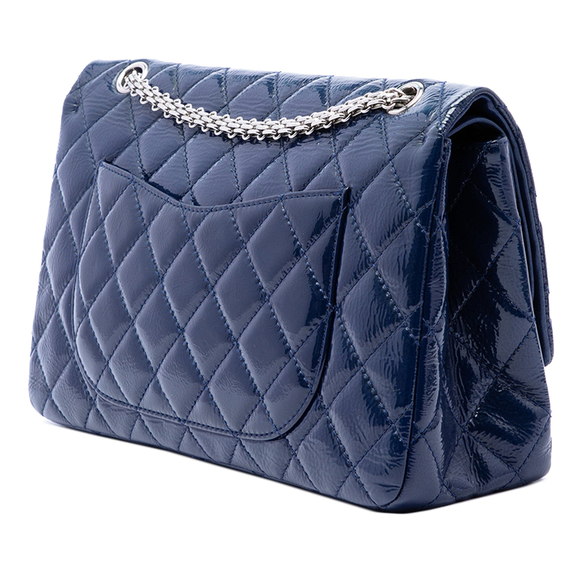 Chanel Quilted Crinkled Patent Reissue 2.55 Double Flap 227 — Blue
