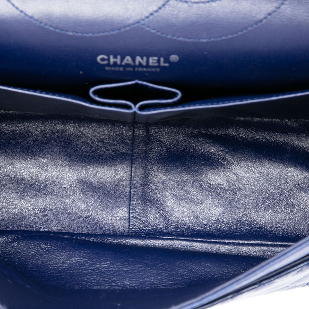 Chanel Quilted Crinkled Patent Reissue 2.55 Double Flap 227 — Blue