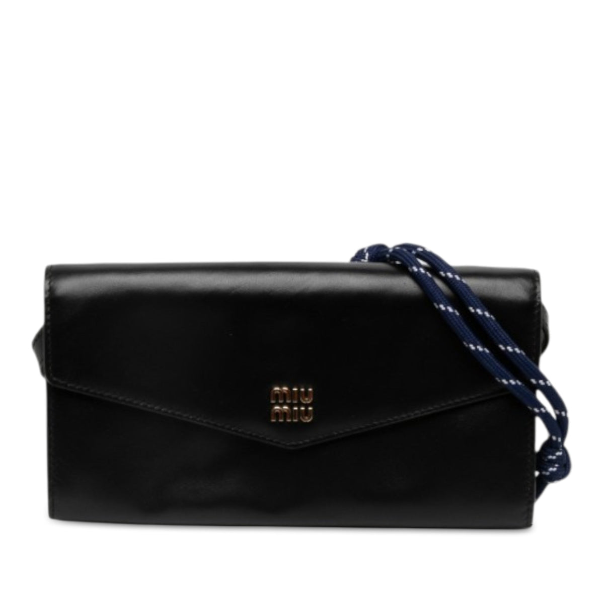 Miu Miu Soft Calf Logo Wallet on Strap — Black